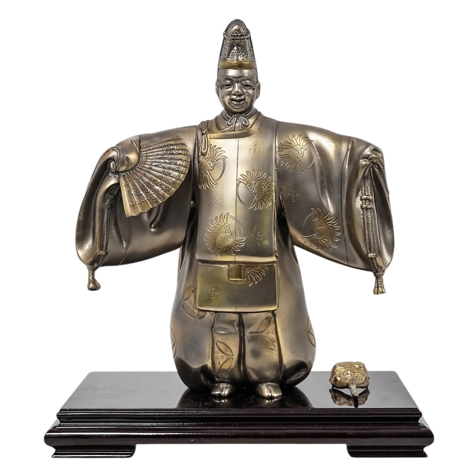 Signed Japanese Showa Silver & Gilt Cast Bronze Noh Okina Figure (1 of 9)