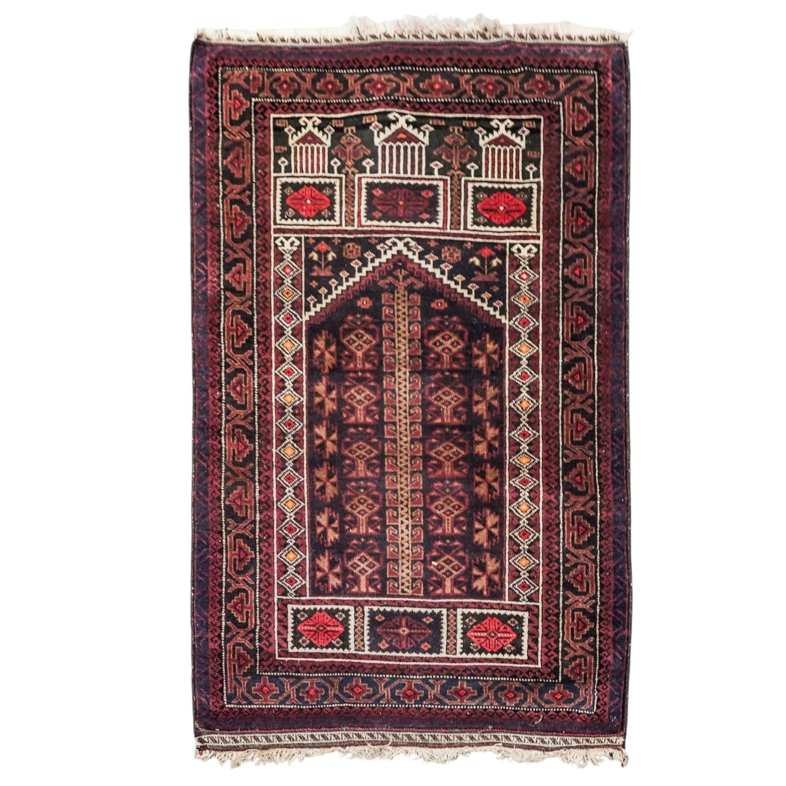 Hand Knotted Afghan Baluch Wool Mihrab Prayer Rug (1 of 6)