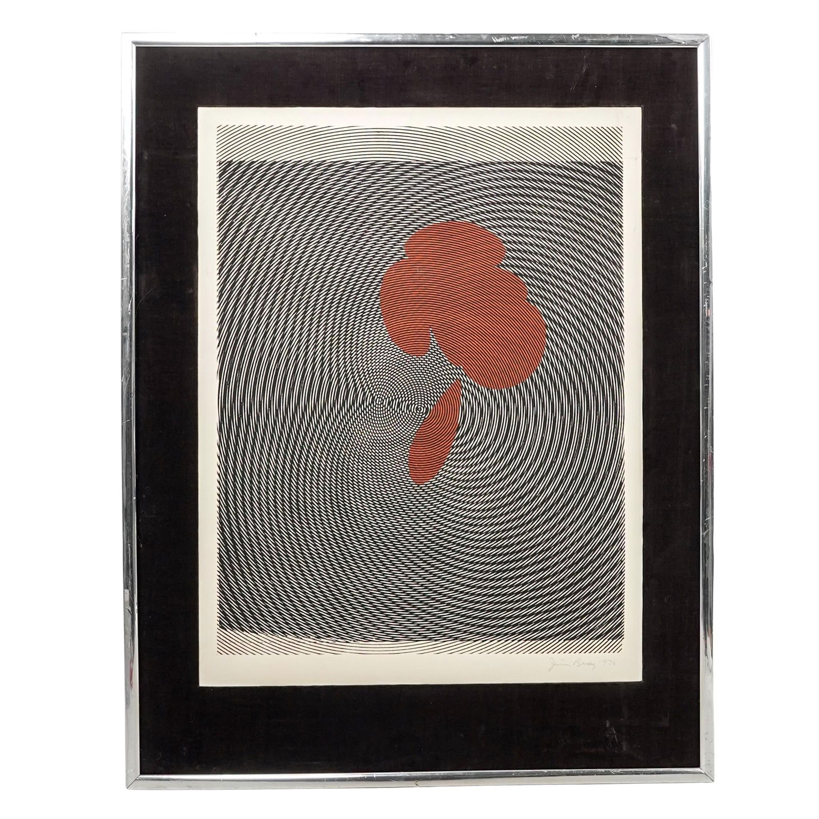 James L. Bray, Jr. (American 1933-1978) Optical Art Lithograph: James L. Bray, Jr. (American 1933-1978) Optical Art Lithograph1970, USAHis work from 1970s utilized moire patterns and geometric lines to create shifting optical illusions.Signed and dated lower right