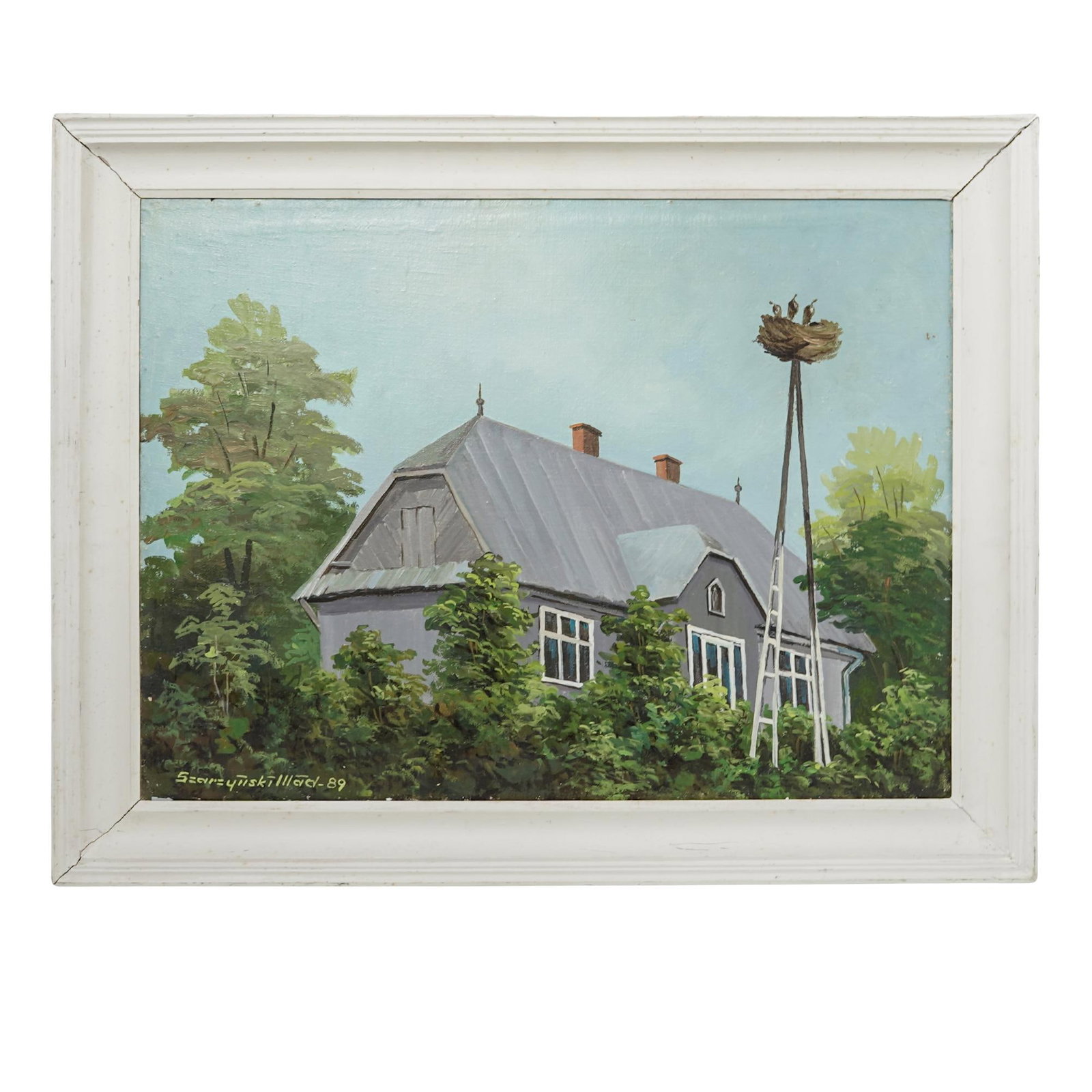 Szczepan Zakrzewski (Polish) Oil on Canvas: Szczepan Zakrzewski (Polish) Oil on Canvas1989, PolishHis work focuses on traditional cottages, barns, village structures, landscapes, and motifs found in Polish countryside. Signed and dated 1989 low