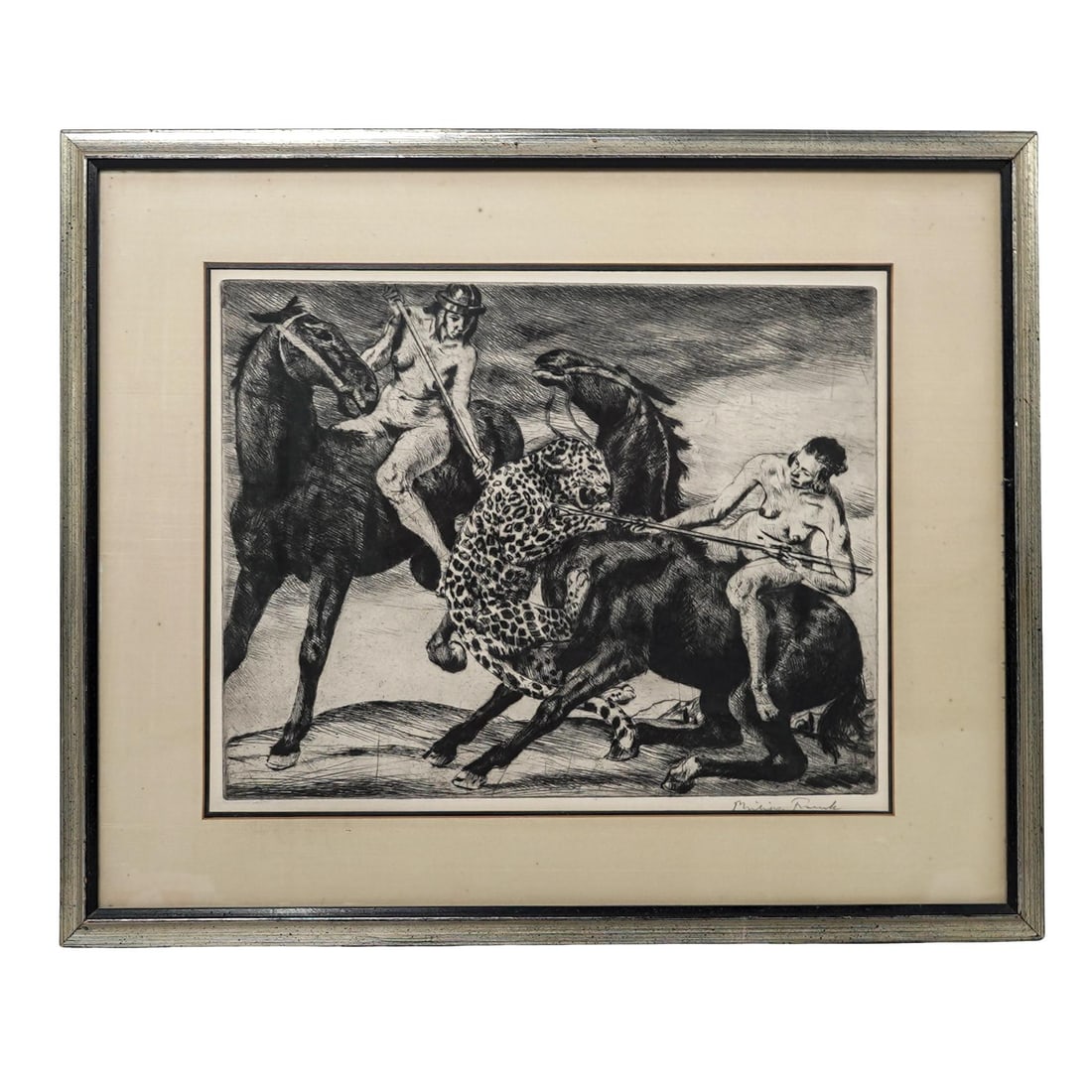 Philipp Franck (German, 1860-1944) Etching Nudes On Horses Hunting Scene: Philipp Franck (German, 1860-1944) Etching Nudes On Horses Hunting Scenelate 19th-early 20th century, GermanFranck was a prominent German impressionist painter and printmaker. He was a co-founder of t