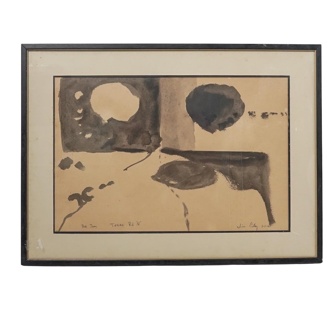 'Texas Rd. "N" Signed Watercolor On Paper Painting: 'Texas Rd. "N" Signed Watercolor On Paper Painting 1965. American Abstract watercolor on paper signed and dated "Jin Calley 1-1-65" lower right. Dedicated For Tom and tiled 'Texas Rd. "N" lower