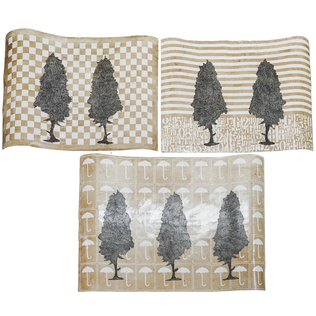 (5 pcs) Lella Rendesi (Italian) Mixed Media Art: (5 pcs) Lella Rendesi (Italian) Mixed Media Art 20th century, Italian A set of five mixed media art pieces by Italian artist Lella Rendesi (Italian, active 20th-21st century). Unsigned. (1) Trees