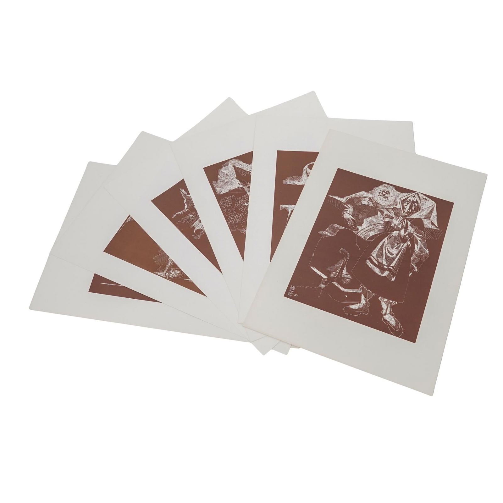 (6 pcs) Juan Antonio Alda (Spanish, b. 1943) Etching Prints: (6 pcs) Juan Antonio Alda (Spanish, b. 1943) Etching Printscirca 1970s, SpanishA set of six Juan Antonio Alda (Spanish, born 1943) etching prints of male and female caricatures in traditional Spanish