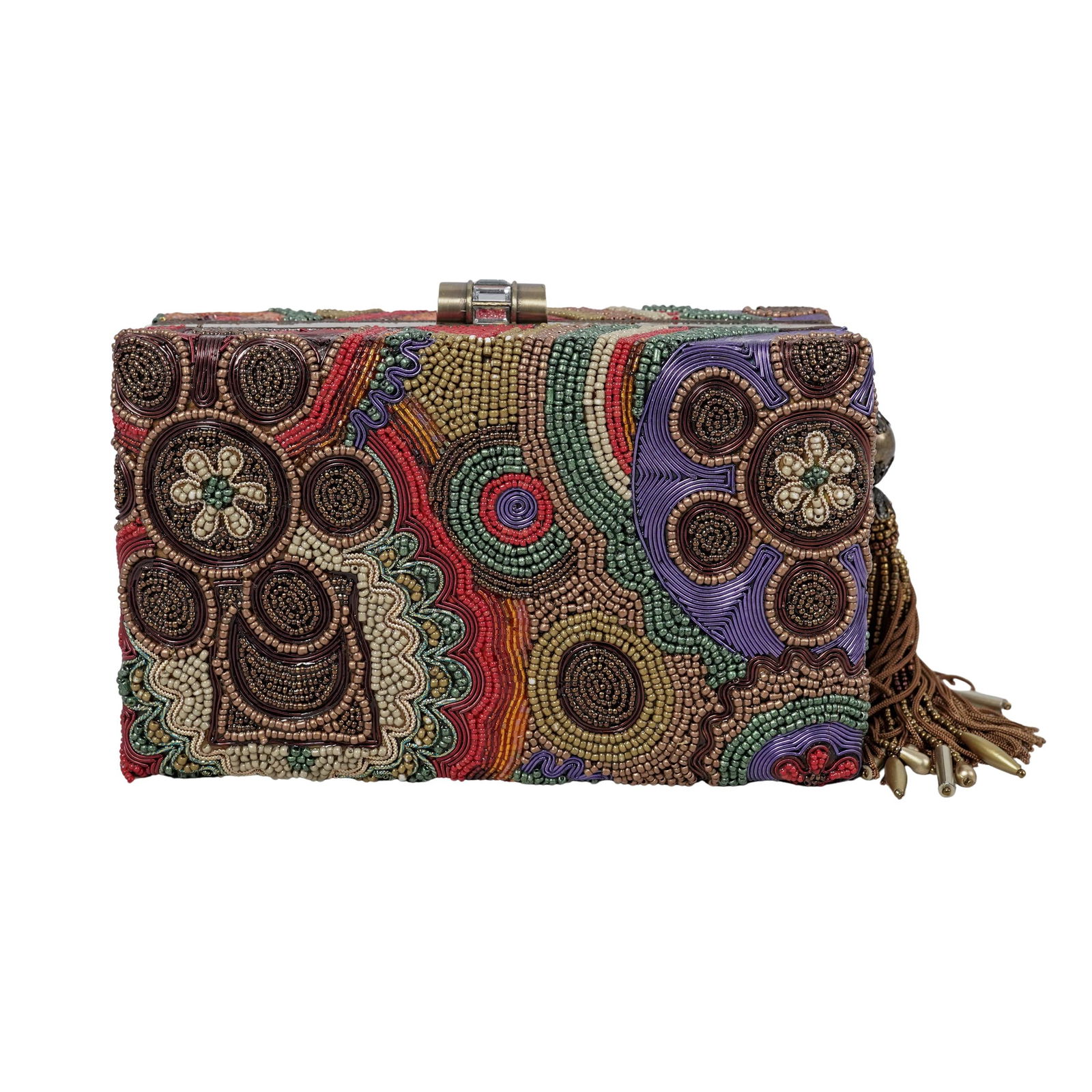 Mary Frances Ambrosia Beaded Bag: Mary Frances Ambrosia Beaded Bag 20th century Unique purse decorated with intricate hand-laid beadwork and wiring. It includes a clip-on gold metal shoulder chain, as well as extra beads. (Bag) H: