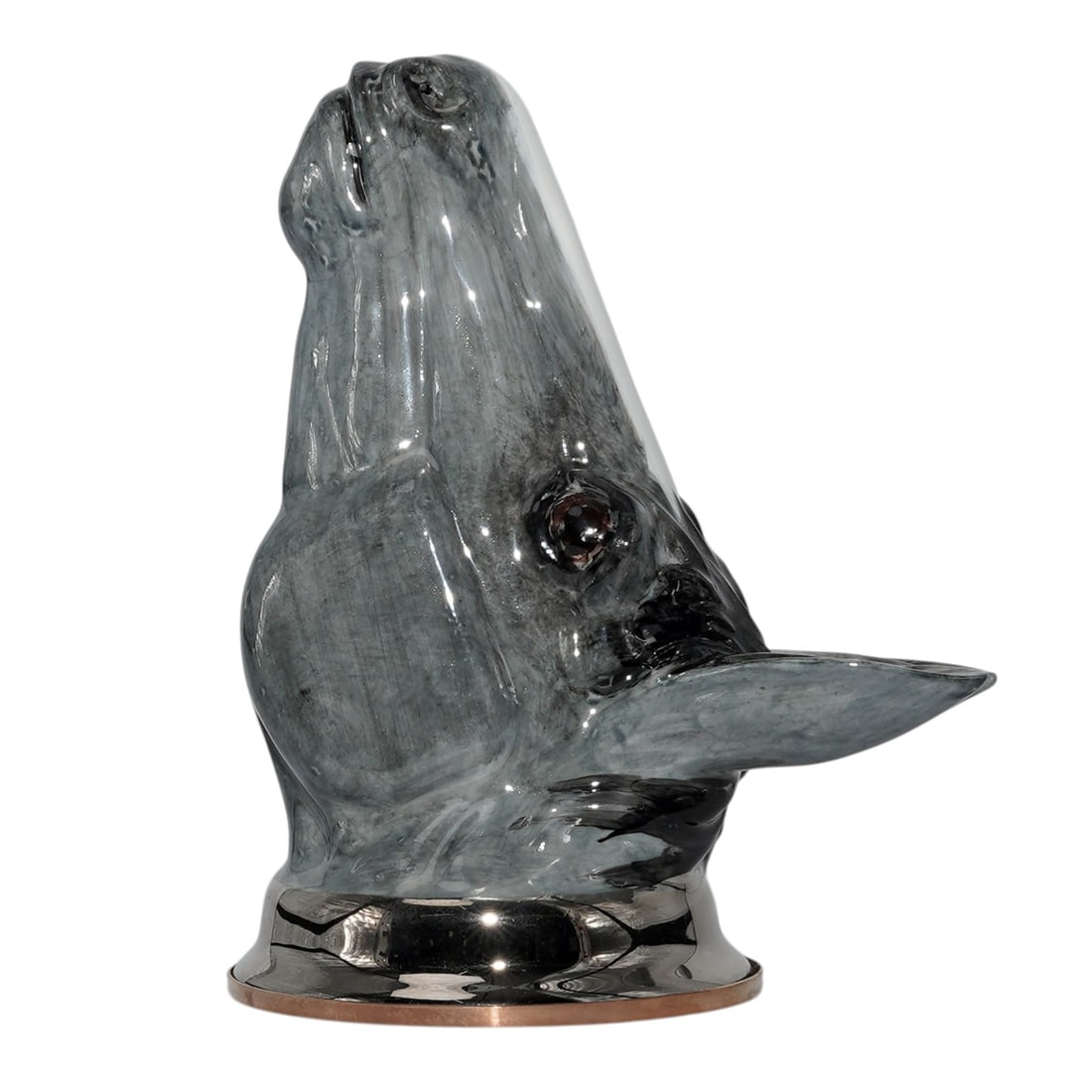 English Porcelain "Horse Head" Stirrup Cup: English Porcelain "Horse Head" Stirrup Cup 20th century, English English porcelain stirrup cup in the style of James Kent Old Foley porcelain, depicting a horse's head with silvered rim. H: 5 1/12" x