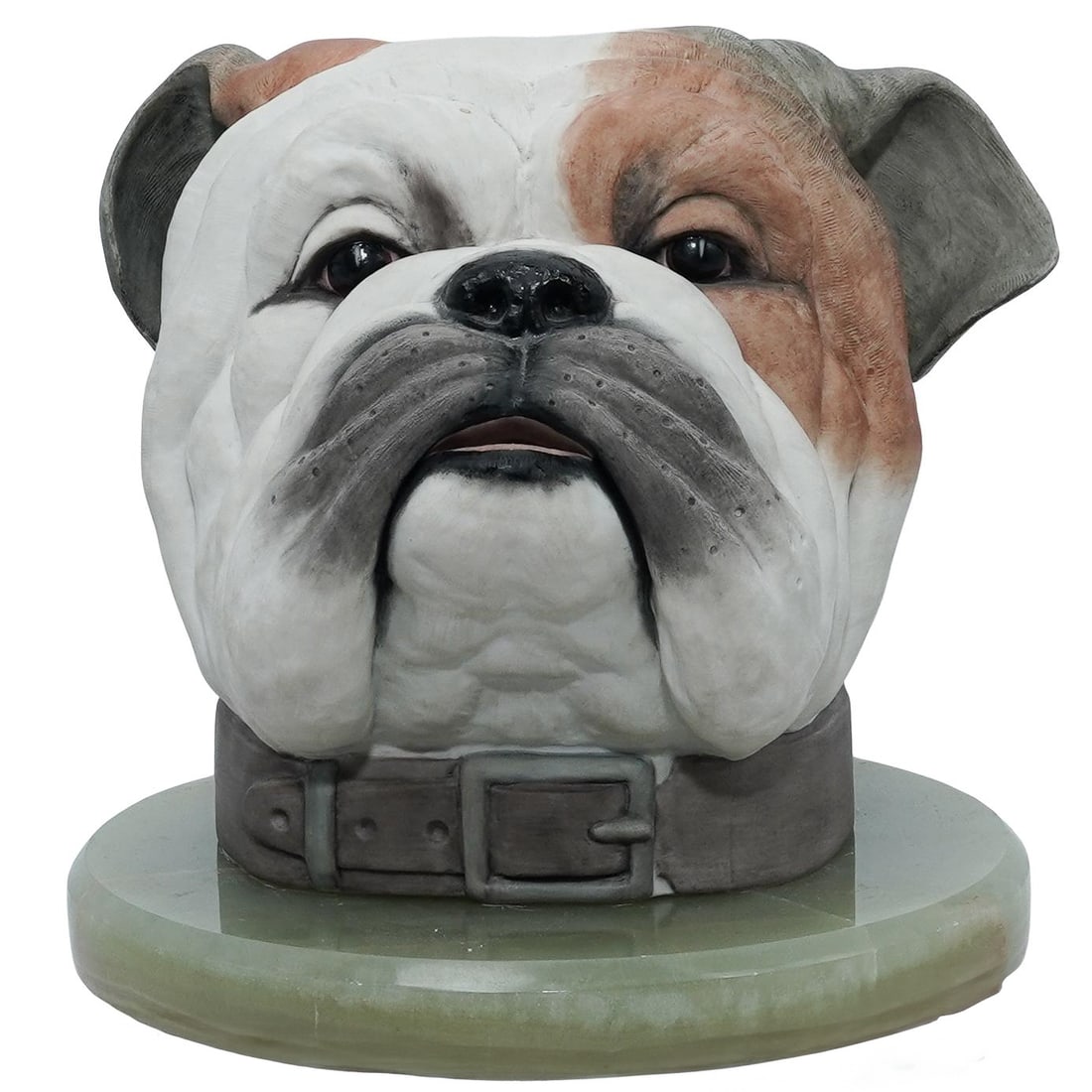 Boehm "Bulldog Head" Bisque Porcelain Sculpture: Boehm "Bulldog Head" Bisque Porcelain Sculpture 20th century, American Boehm "Bulldog Head" hand painted bisque porcelain figurative sculpture. Issued in 1981. Edition closed in 1982. Model number:
