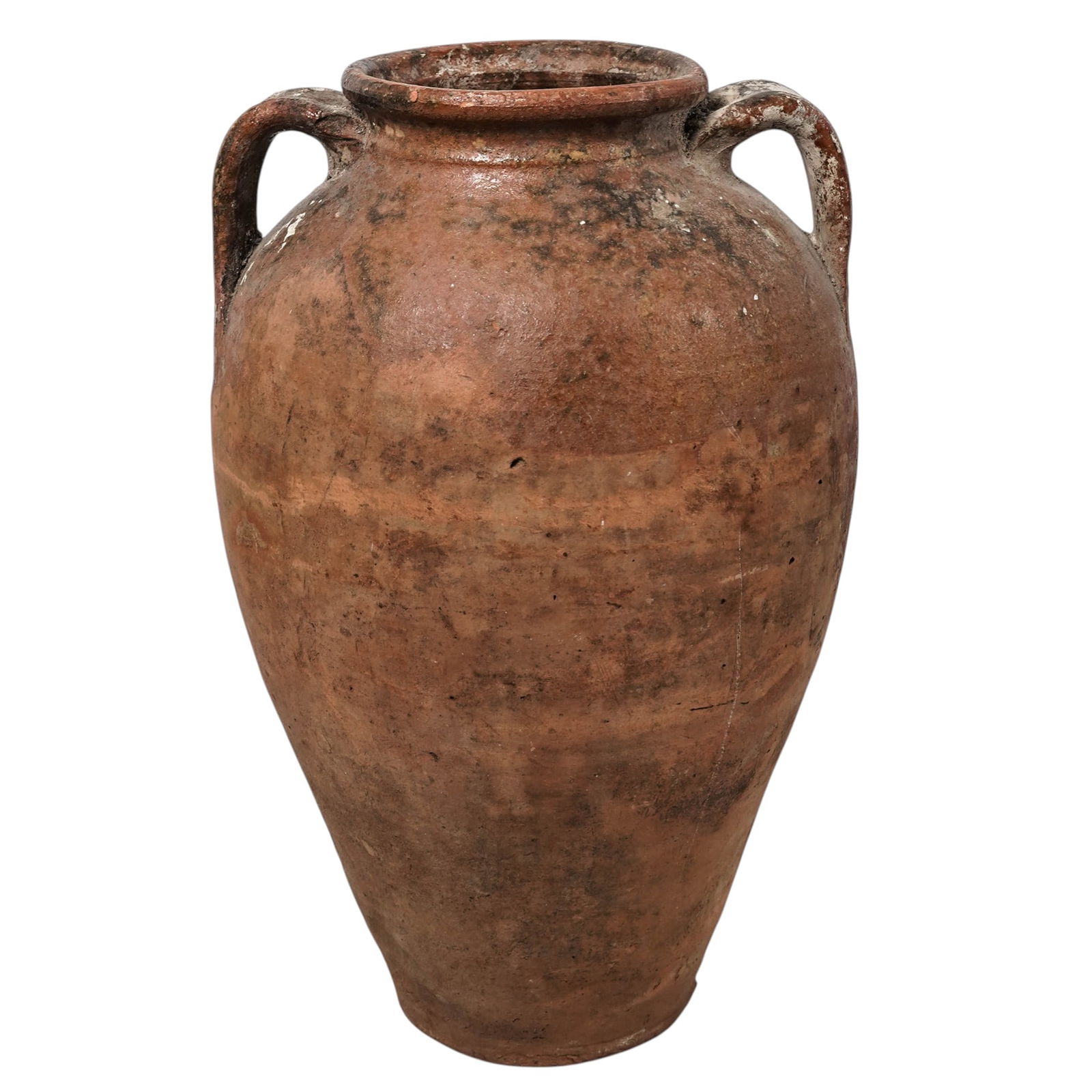 Antique Turkish Terracotta Olive Oil Amphora: Antique Turkish Terracotta Olive Oil AmphoraLate 19th-early 20th century, TurkishAn antique Turkish terracotta olive oil amphora vase.H 17.5" x L (handle to handle) 10.75"