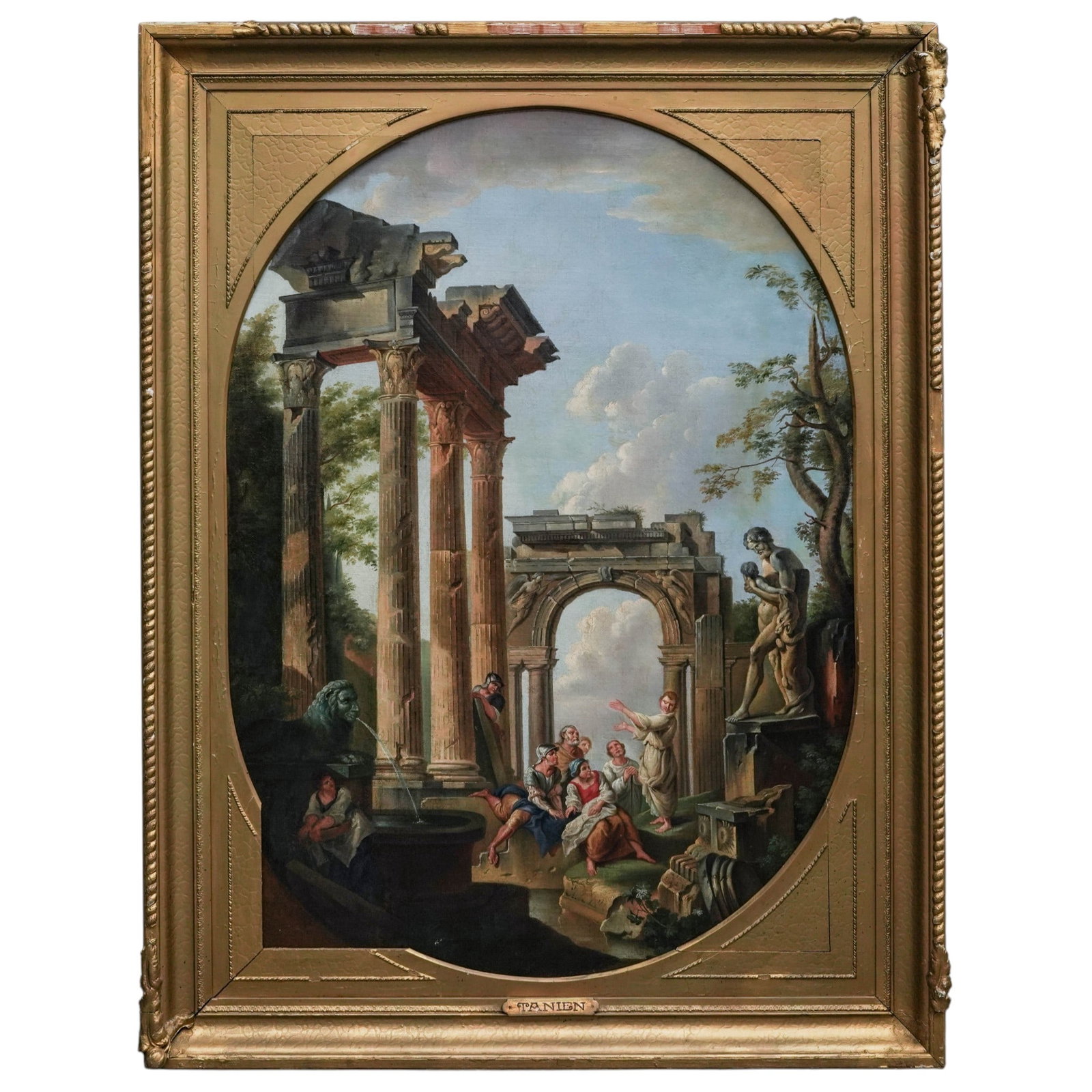 School of Giovanni Paolo Panini "Capriccio With Roman Ruins "Oil On Canvas Painting (1 of 8)