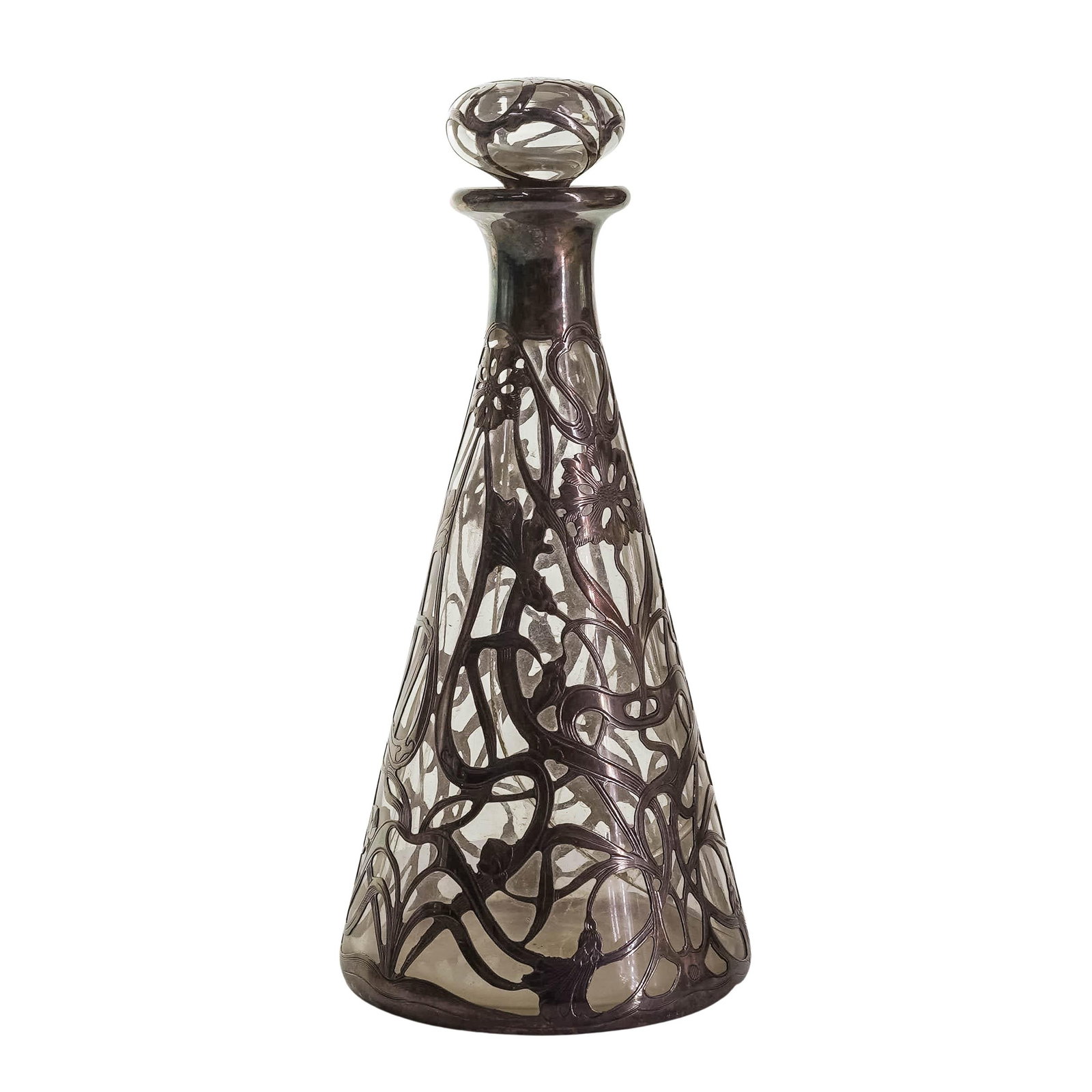 Art Nouveau Gorham Sterling Silver Overlay Glass Decanter (1 of 7)