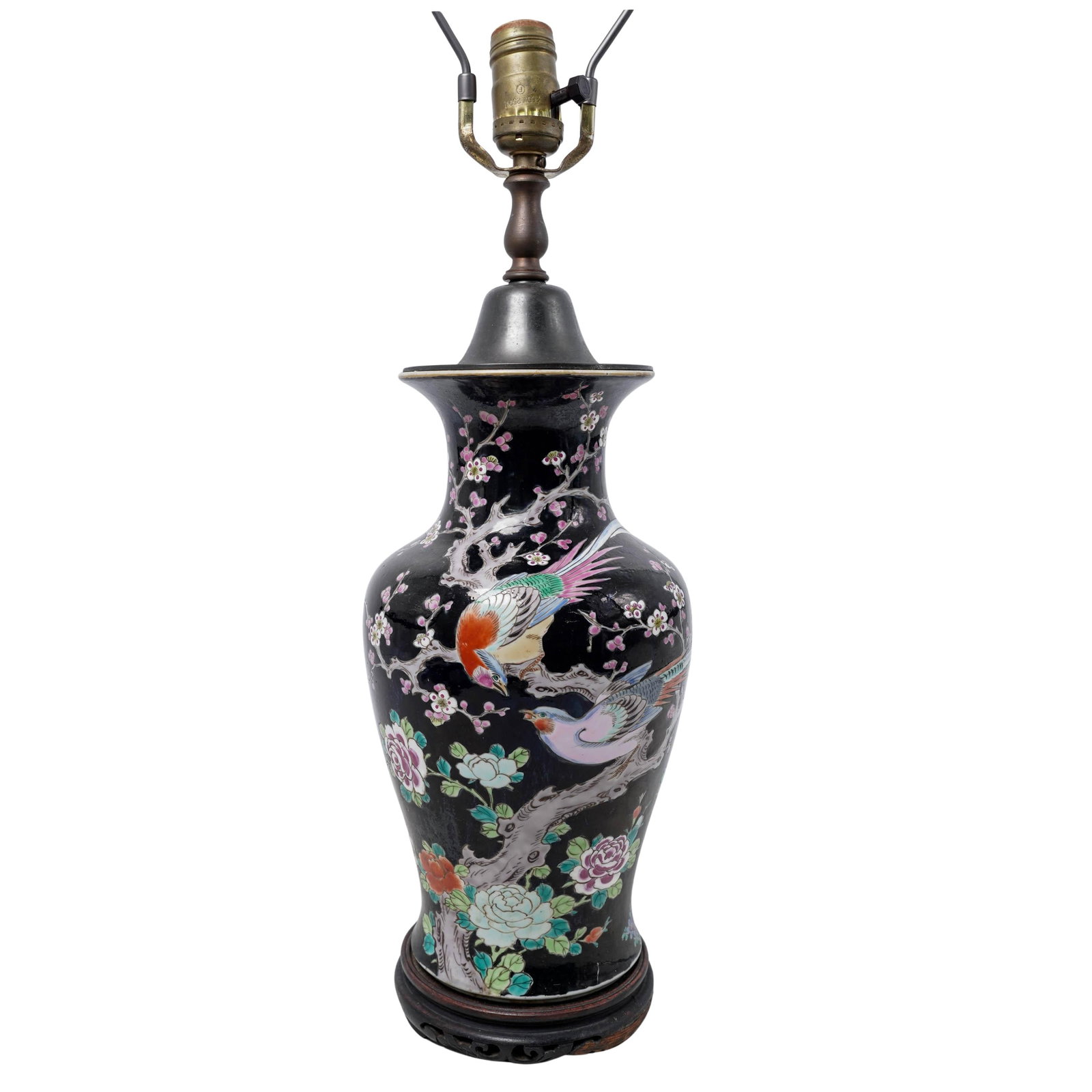 Antique Chinese Famille Noire Porcelain Table Lamp (1 of 6)