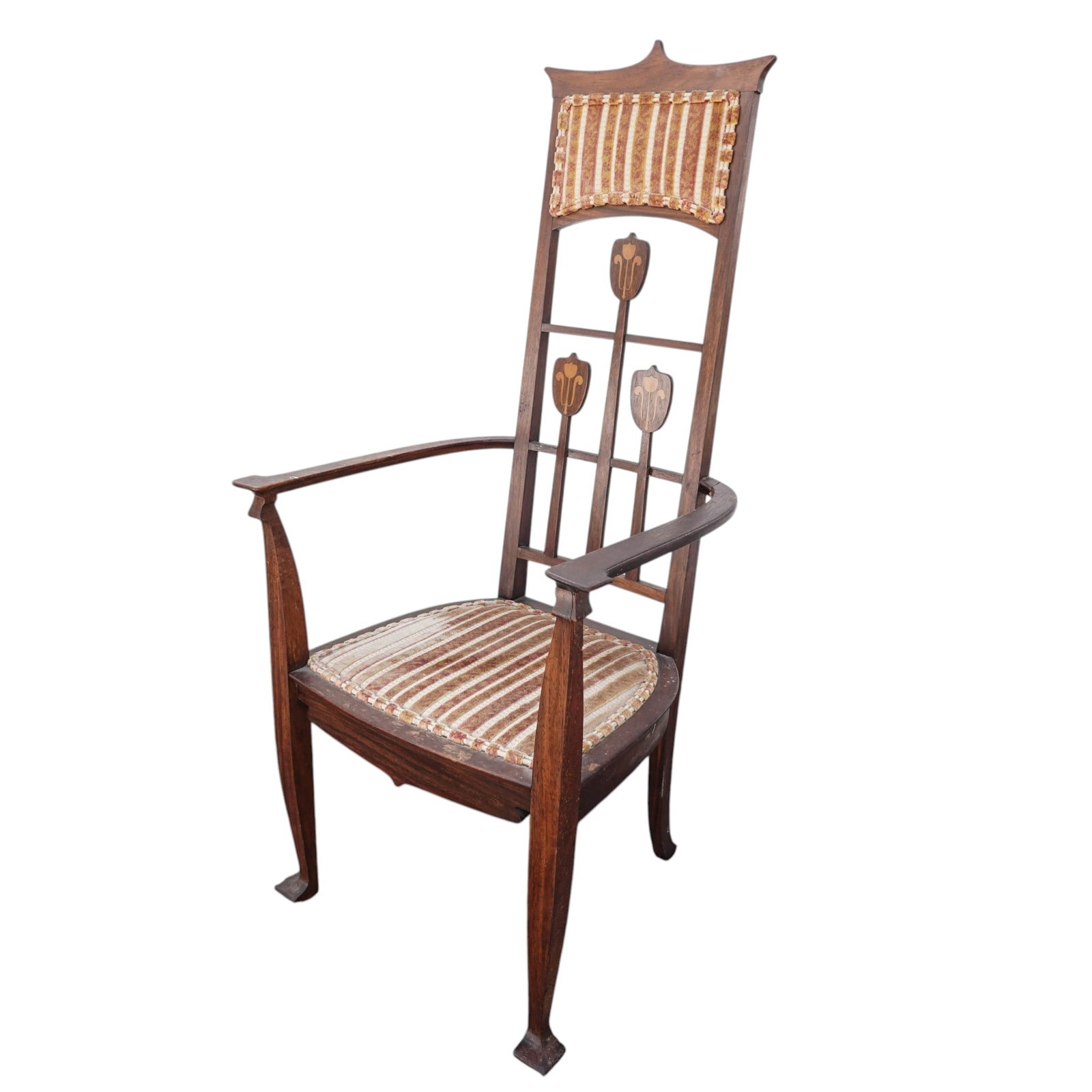 George Montague Ellwood Arts & Crafts High Back Chair: George Montague Ellwood Arts & Crafts High Back ChairLate 19th-early 20th century, BritishAn Arts & Crafts movement handcrafted high-back chair by George Montague Ellwood. Upholstered central seat and