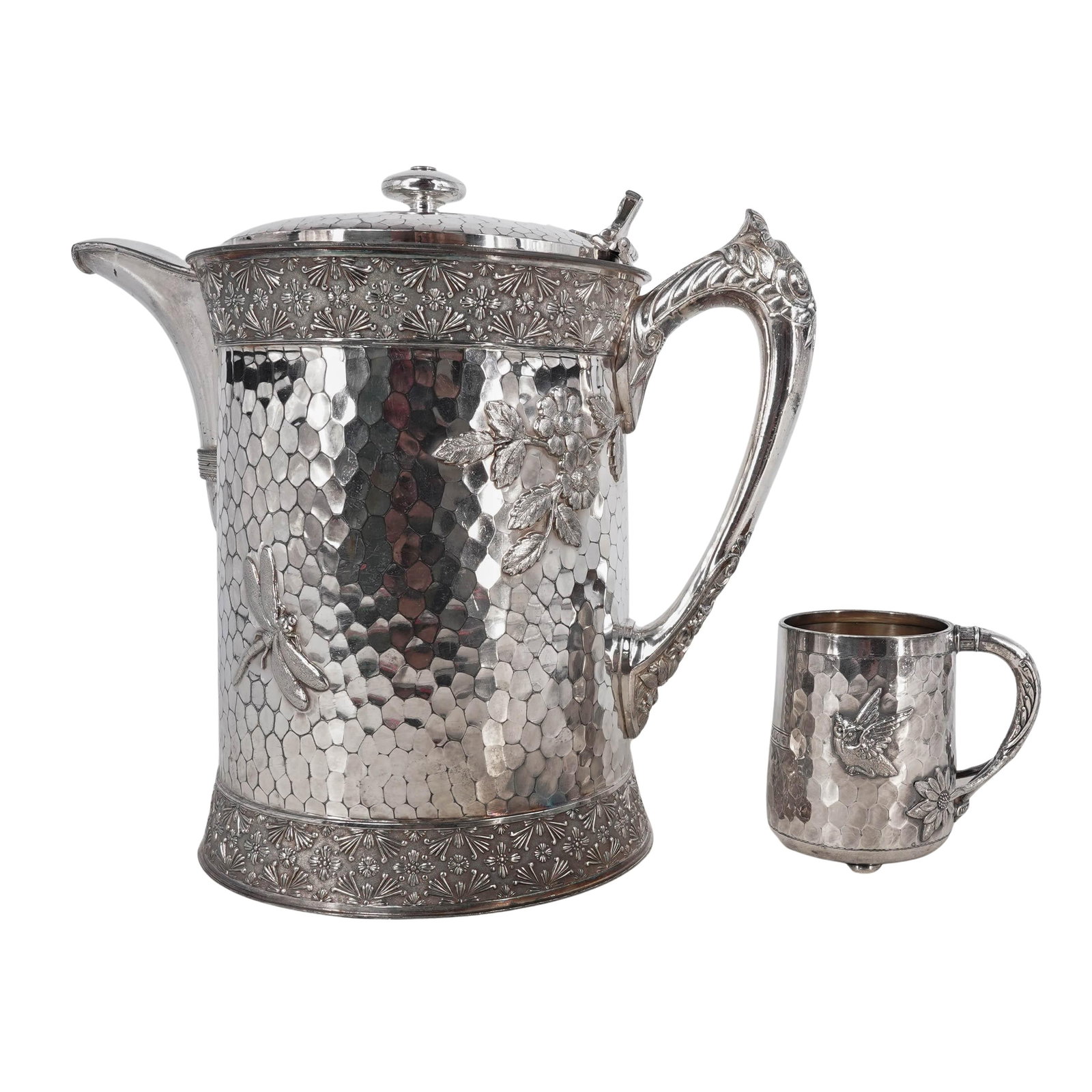 (2pc) Meriden Britannia And Reed & Barton Silver Plated Hammered Pitcher And Mug (1 of 10)
