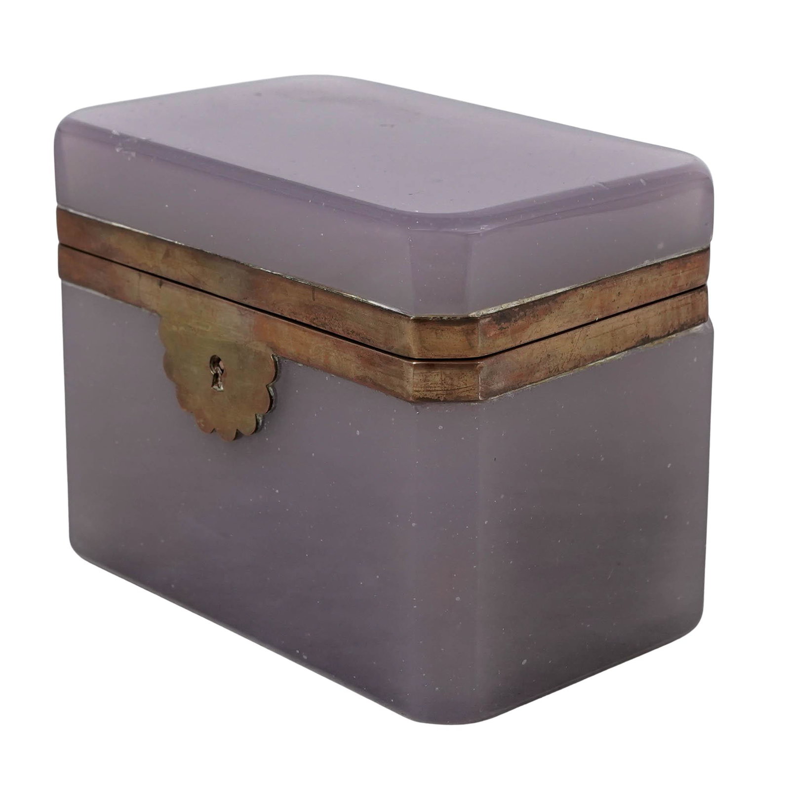 Antique French Opaline Glass Casket Brass Box w/ Key (1 of 7)