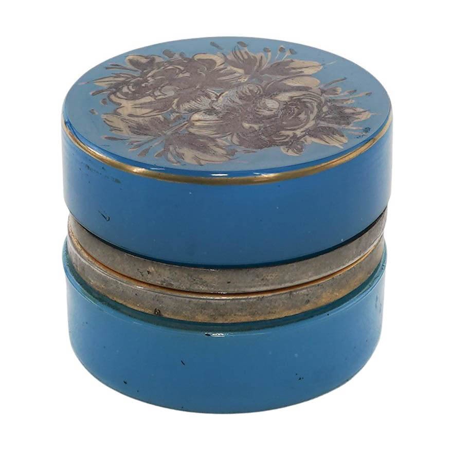 Antique French Blue Opaline Enameled Glass Vanity Box (1 of 5)