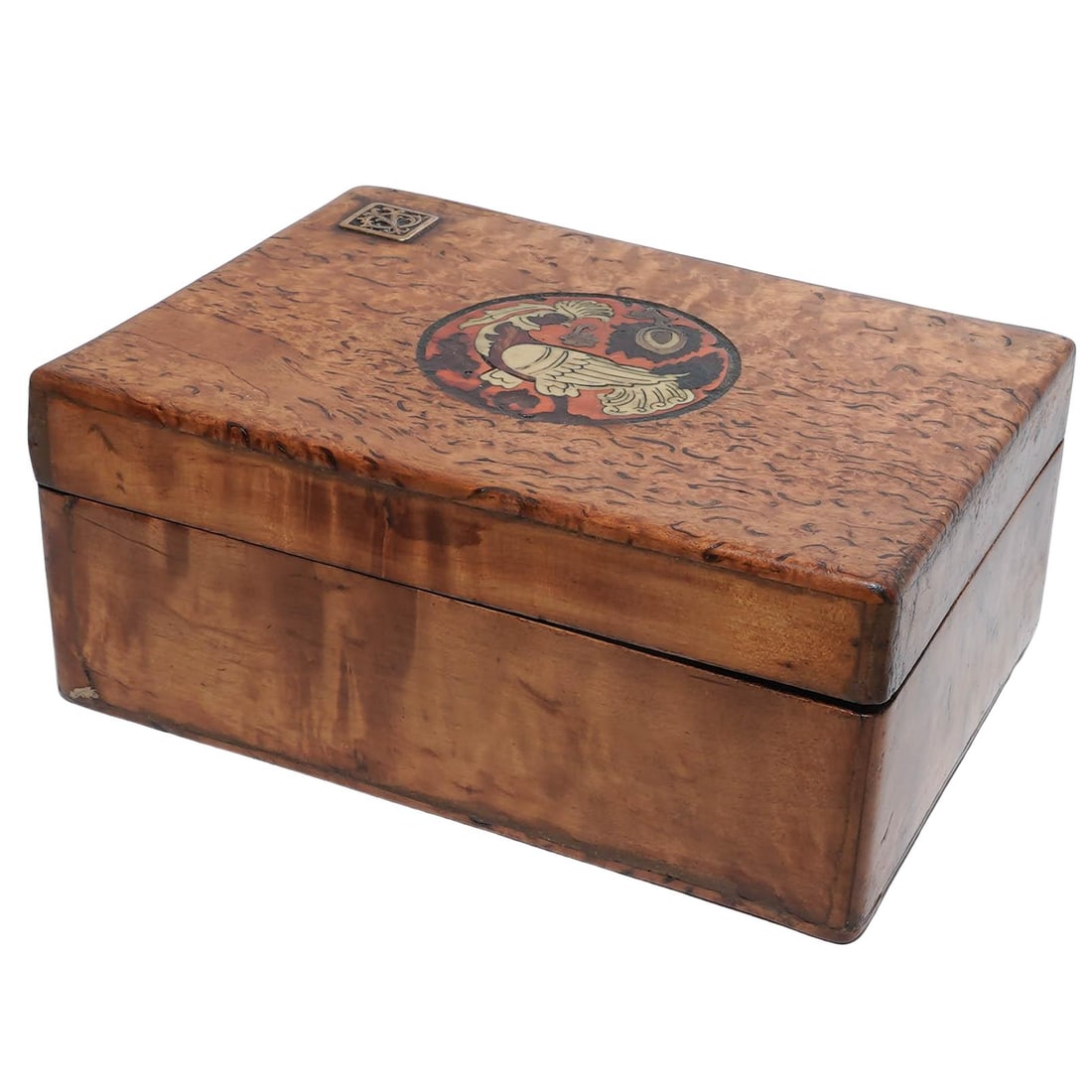 Antique Burl Wood Rooster Inlay Jewelry Box (1 of 7)