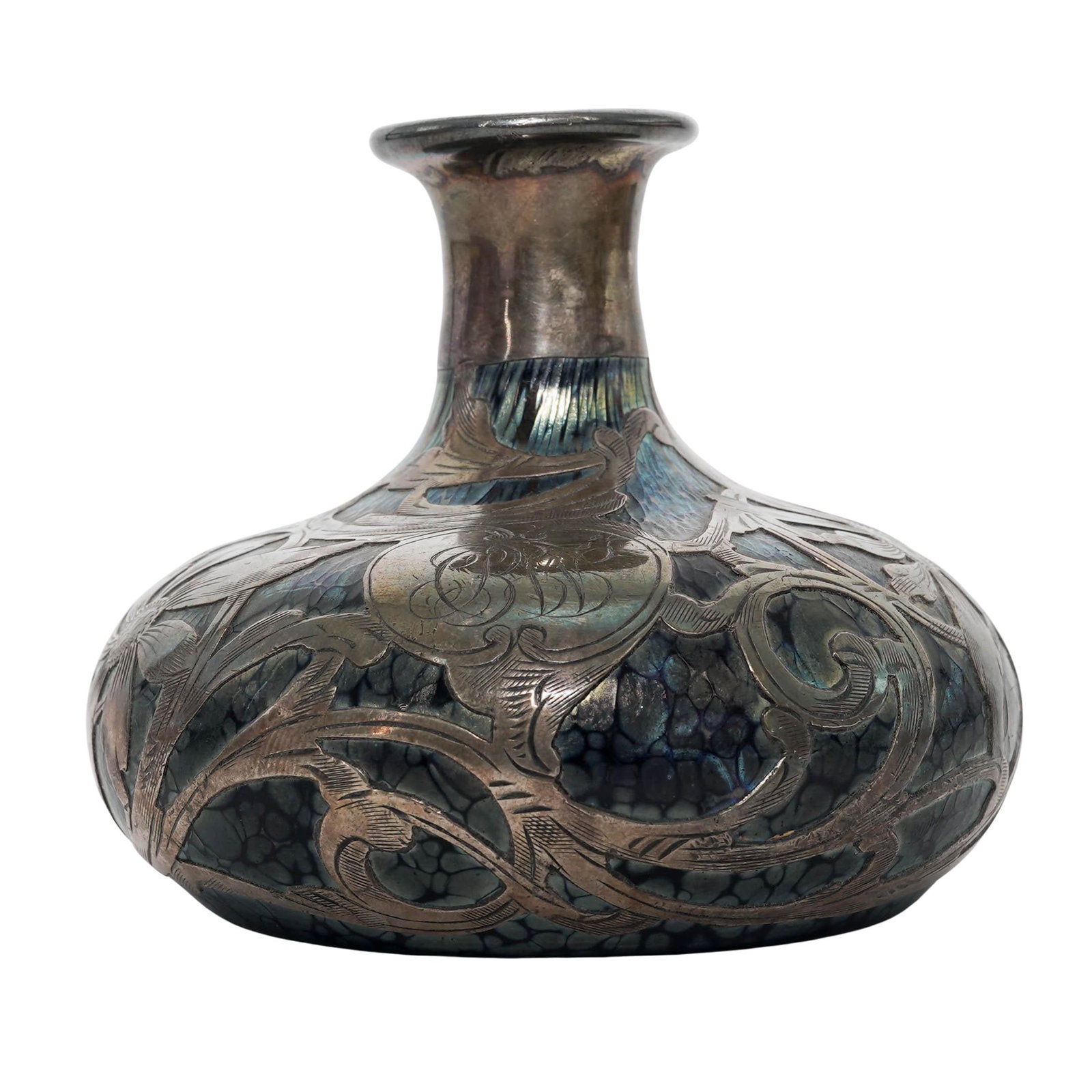 Art Nouveau Silver Overlay Art Glass Bottle (1 of 4)