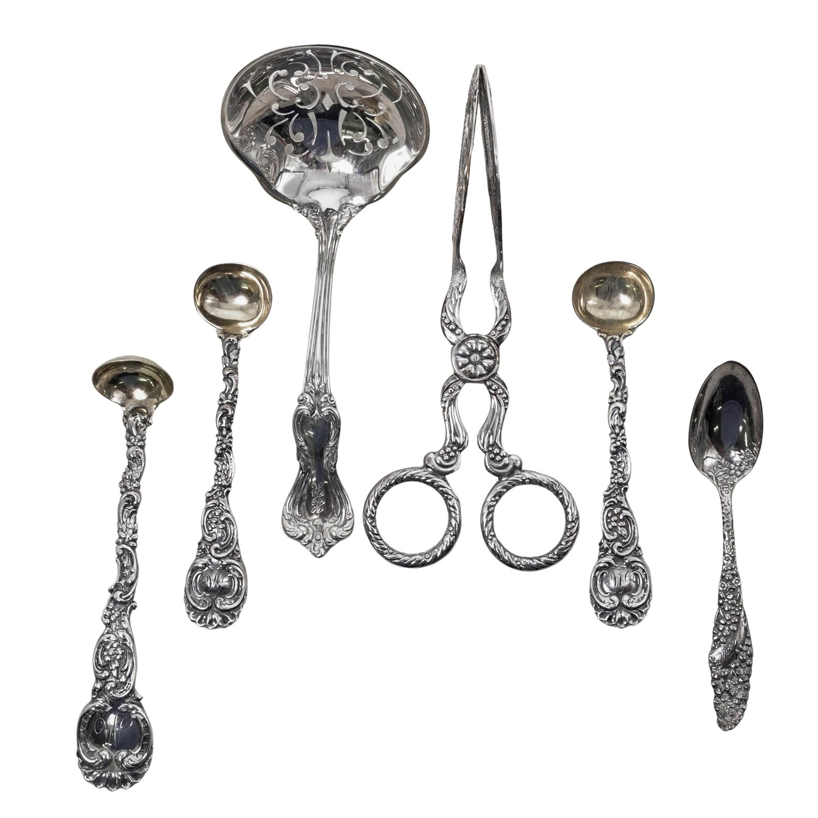 (6 pc) Antique Sterling Silver Spoons & Tongs (1 of 5)