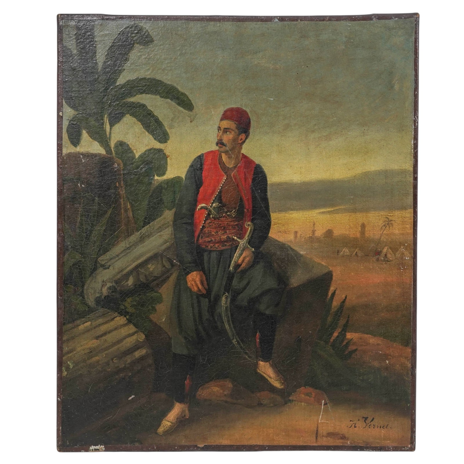 Emile Jean Horace Vernet (French, 1789-1863) Orientalist Oil on Canvas (1 of 3)