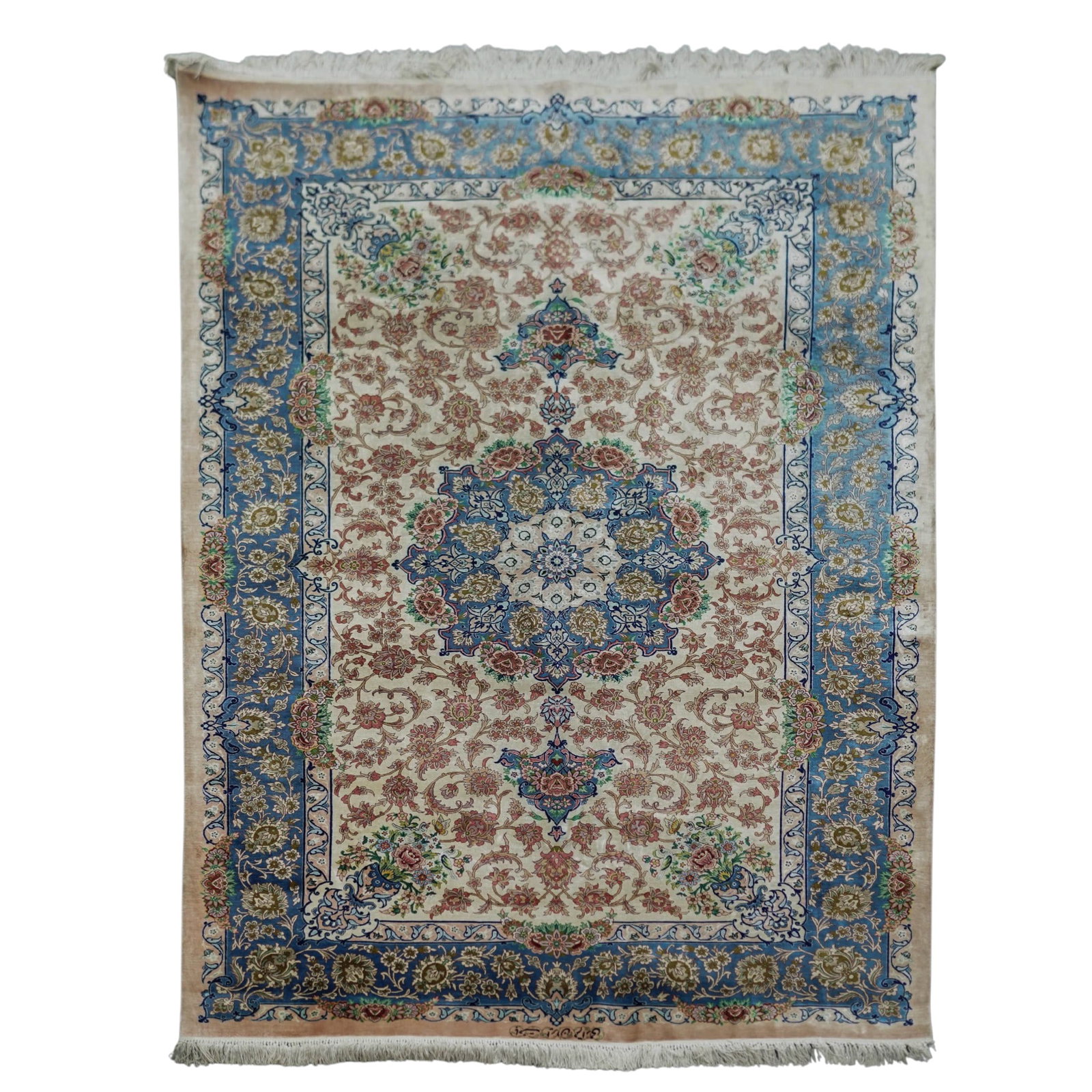 Signed "Erami" Persian Qum Silk on Silk Rug (1 of 8)