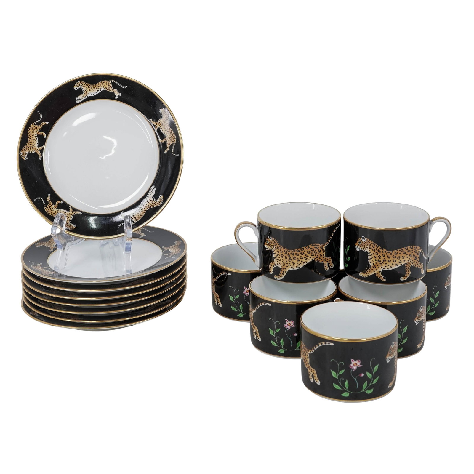 (16 pc) Lynn Chase Designs Porcelain Jaguar Jungle Set (1 of 5)