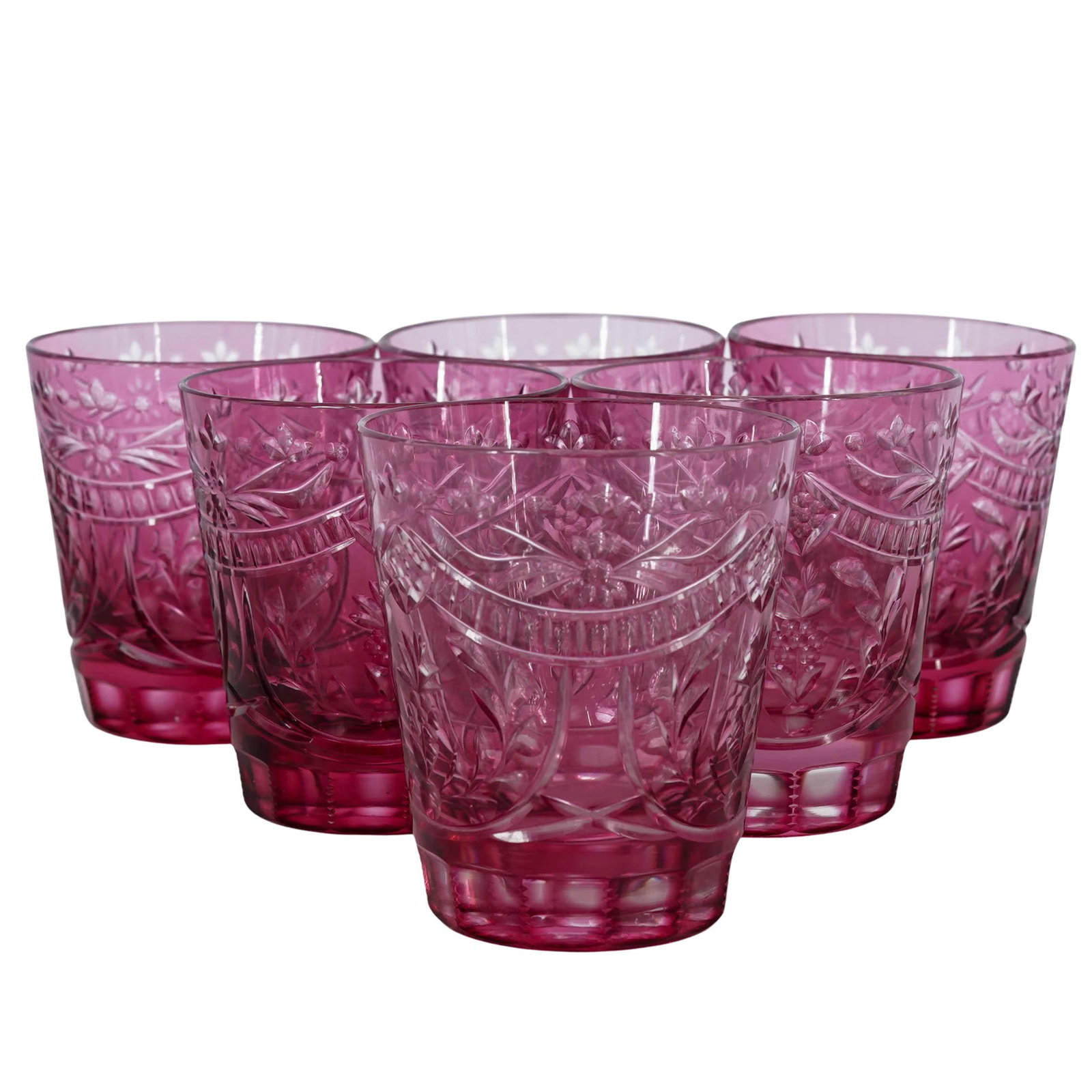 (6 pc) Cut Crystal Cranberry Drinking Tumblers (1 of 4)