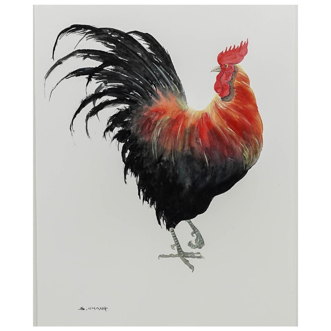 Sen Sae Chang Watercolor Painting "Rooster" (1 of 5)