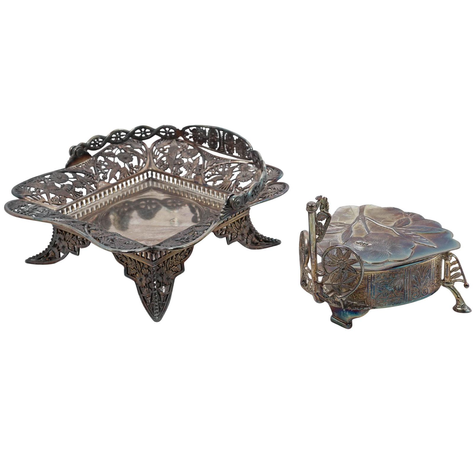 (2 Pc) Pairpoint Co. Silverplate Bride's Basket & Shell-Motif Dish (1 of 7)