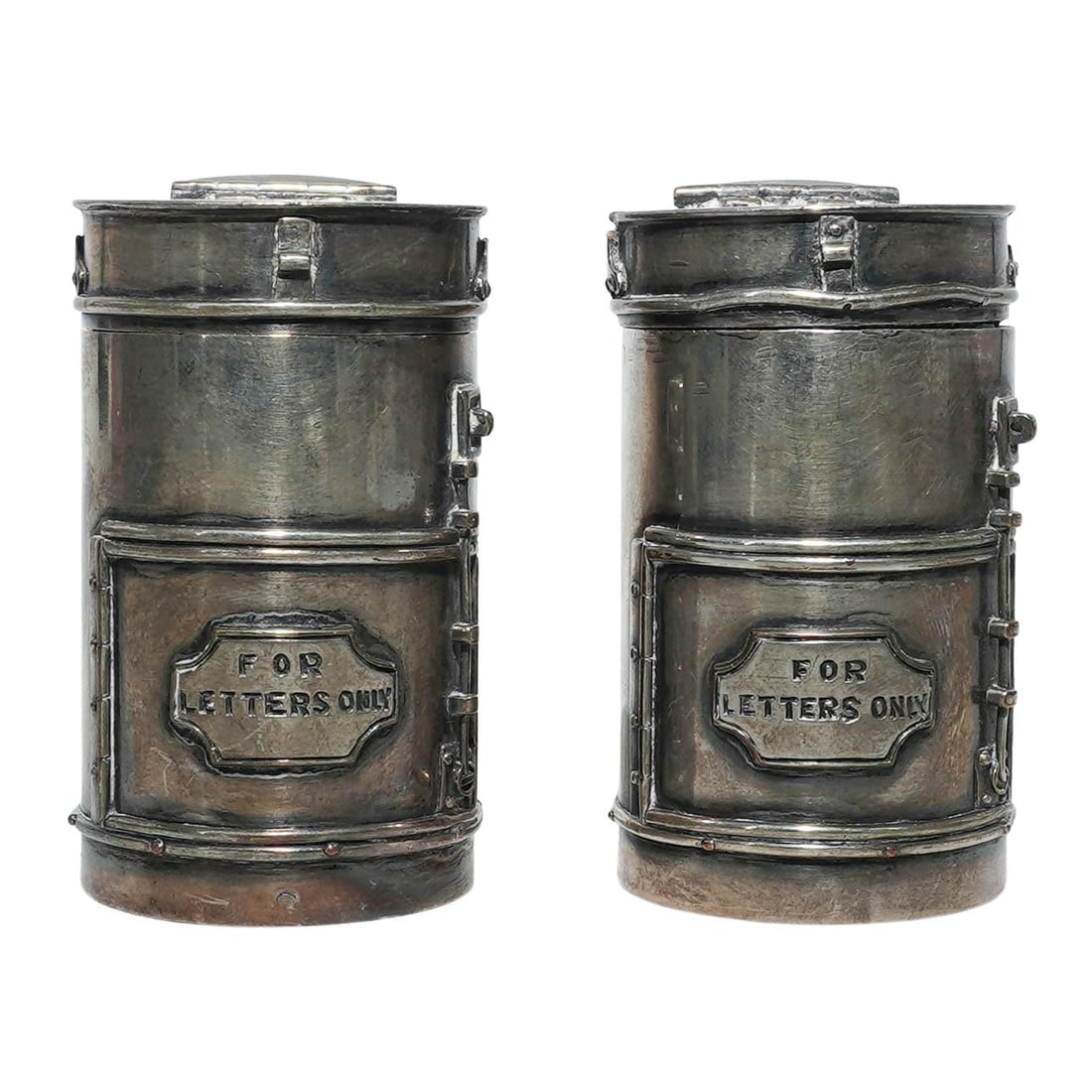 Pair Antique Novelty Letter Box Silver Plated Salt & Pepper Shakers (1 of 7)