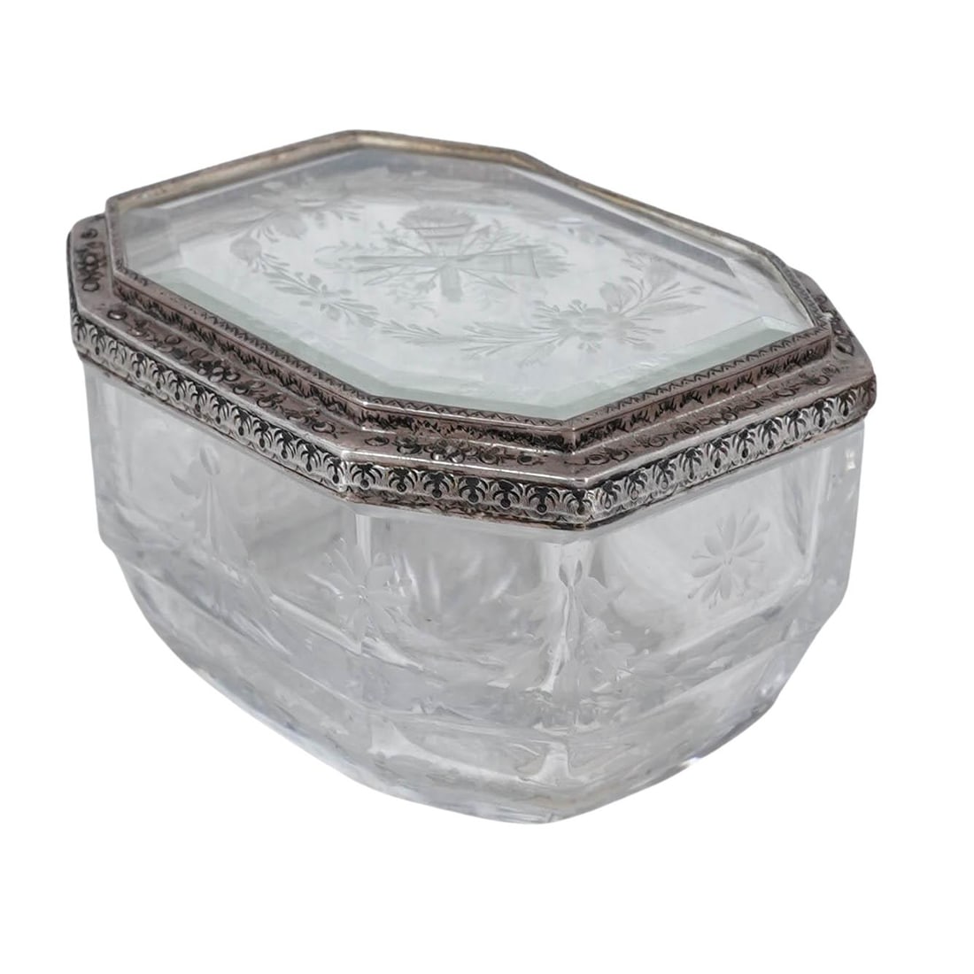 Victorian Silver Mounted Engraved Crystal Vanity Jar (1 of 9)