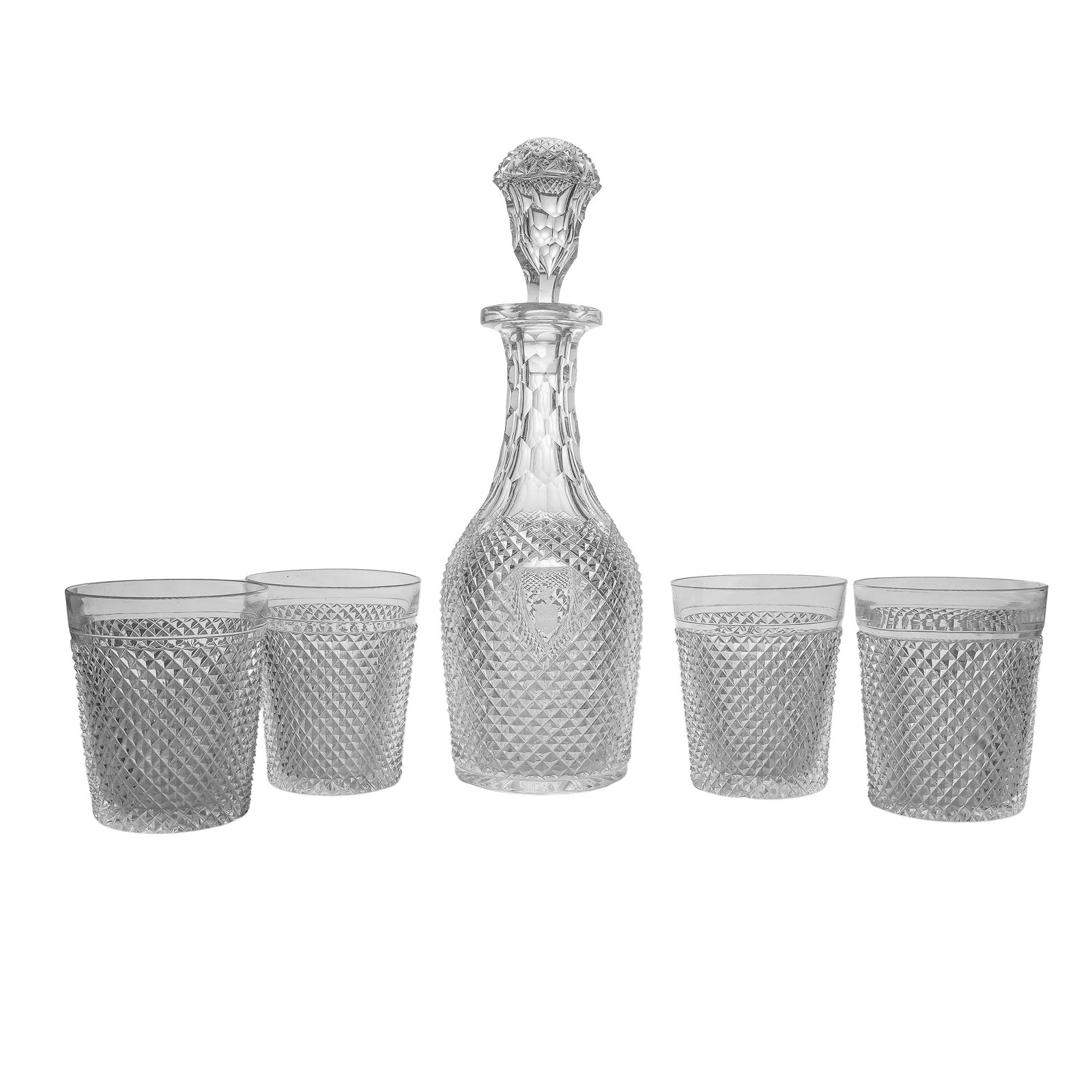 (5pc) Antique Cut Crystal Decanter & Tumbler Set (1 of 6)