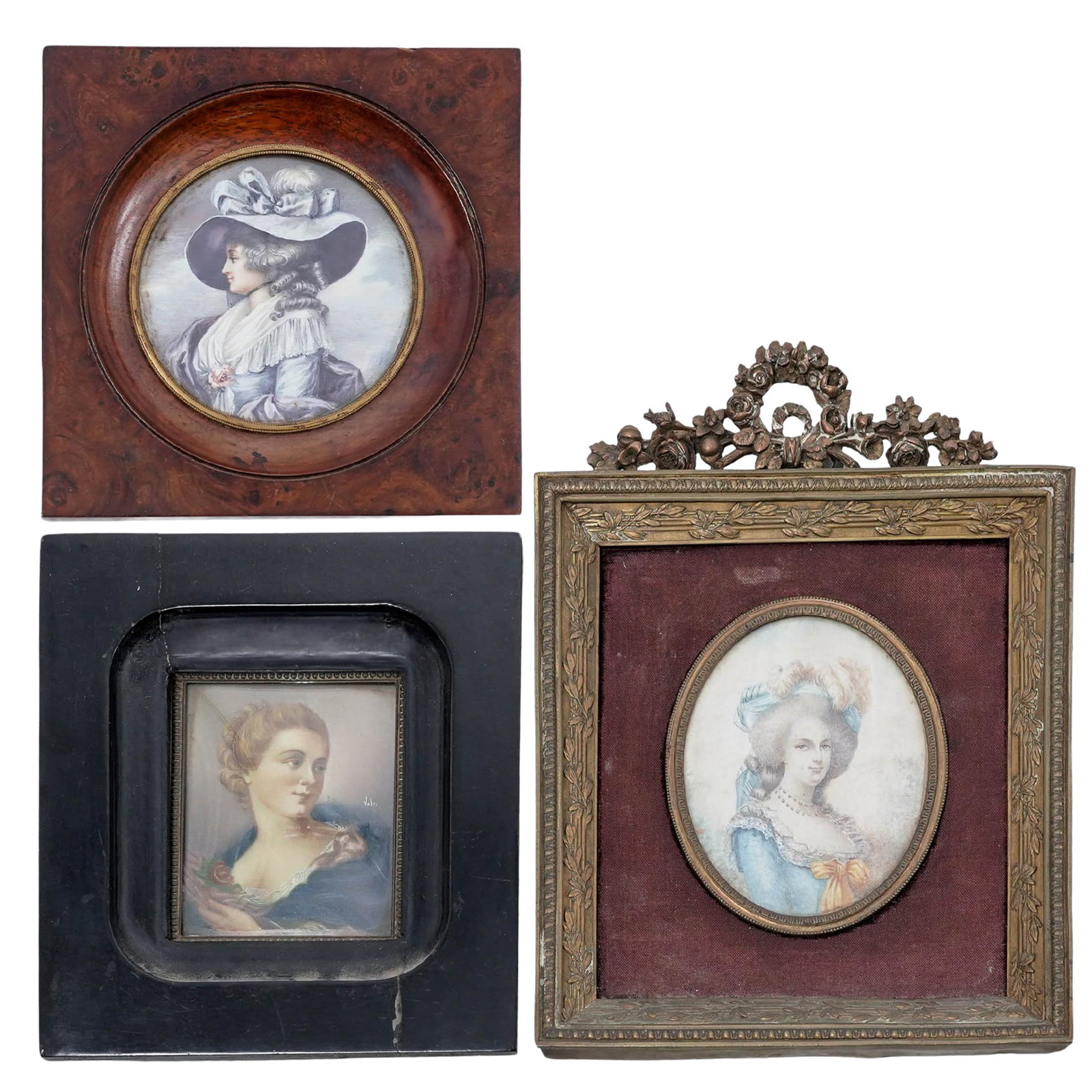 (3 Pc) Victorian Miniature Portrait Paintings (1 of 8)