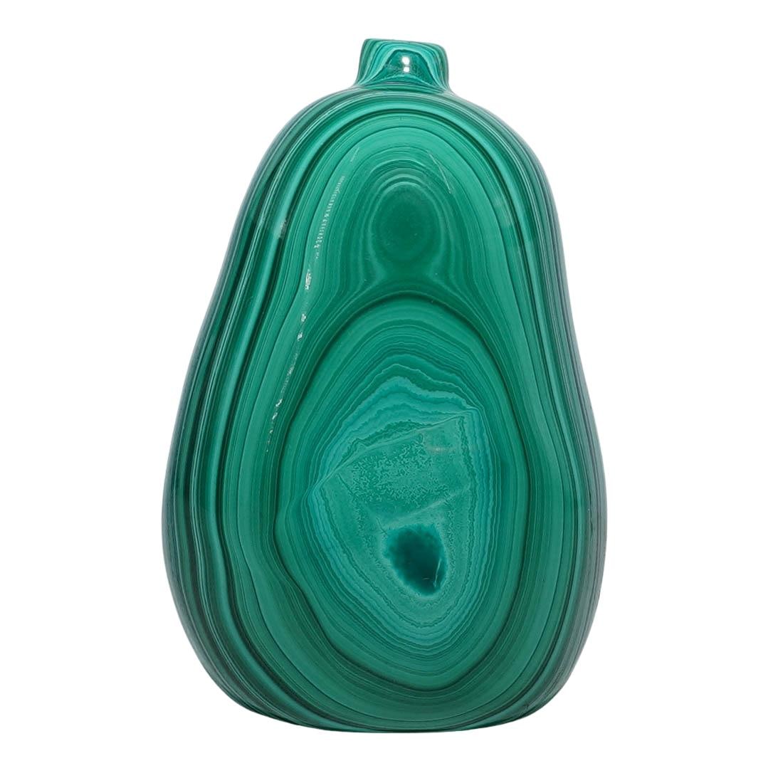 Carved Malachite Gemstone Pear Sculpture: Carved Malachite Gemstone Pear Sculpture20th Century.Natural malachite gemstone hand carved pear sculpture with polished finish.H: 3 1/8"