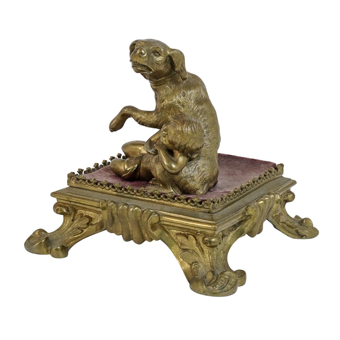 Late 19th Cent. French Gilt Bronze 'Dog & Sleeping Boy' Group Sculpture (1 of 6)