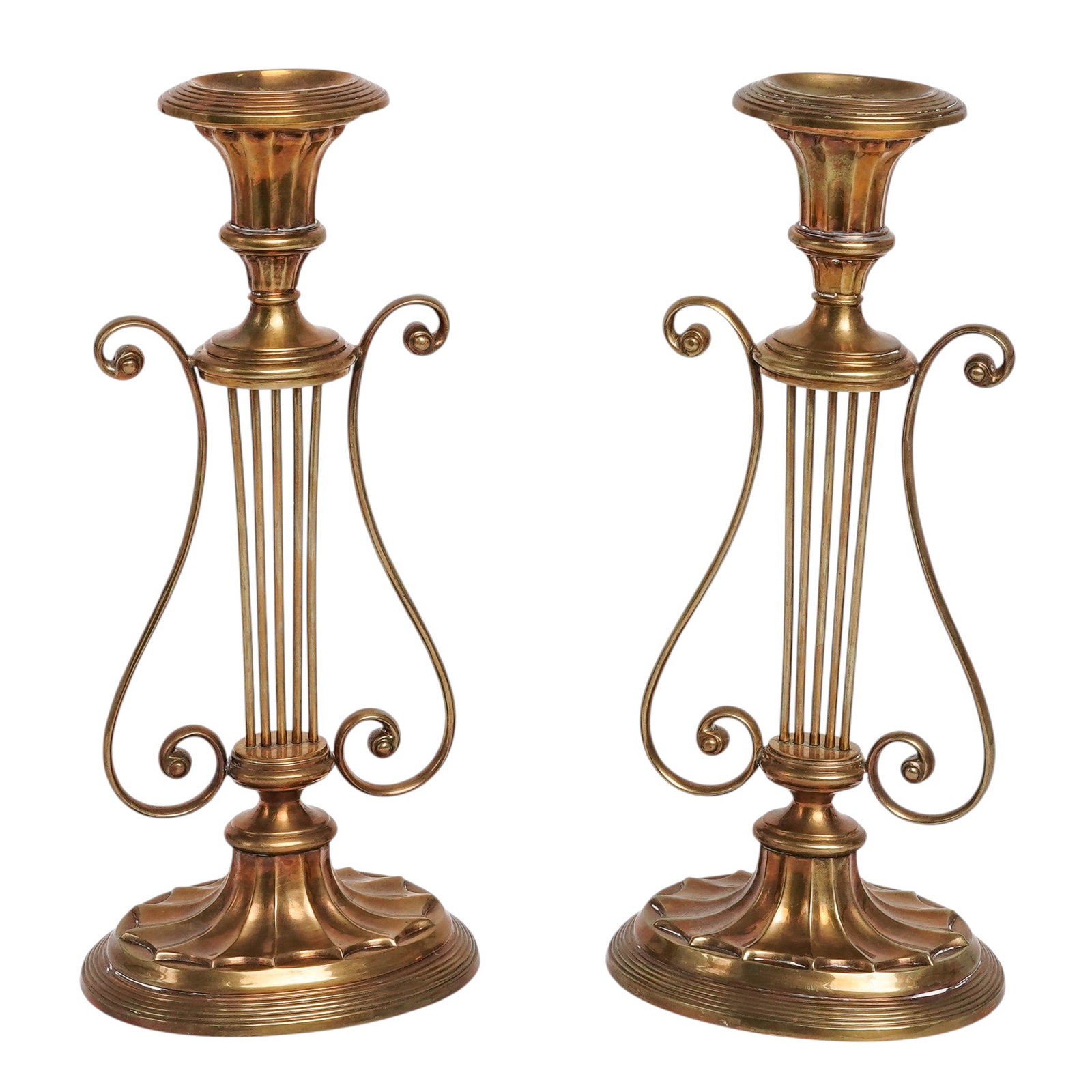 Pair of Mottahedeh Harp Design Brass Candlesticks (1 of 9)