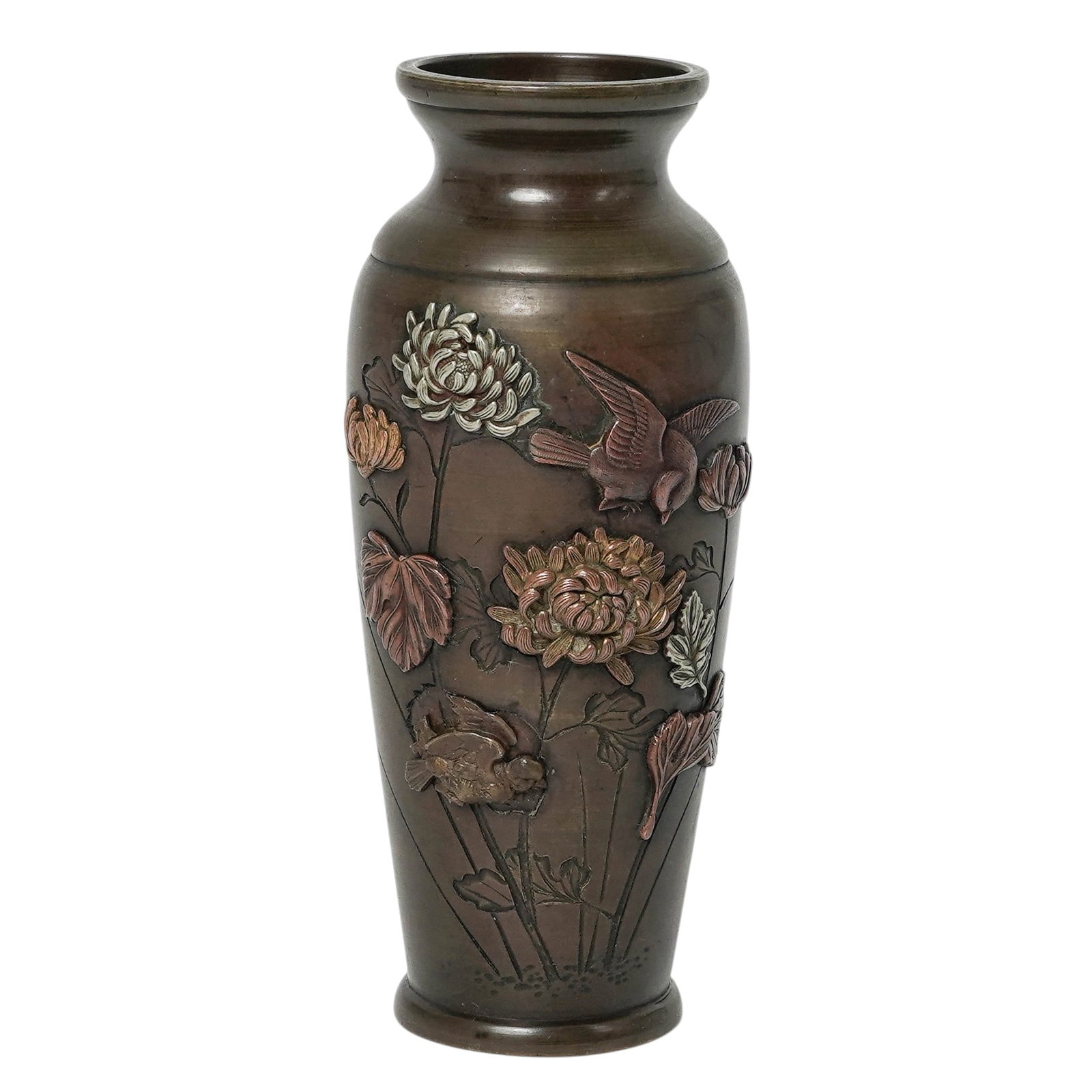 Meiji Japanese Mixed Metal and Bronze Floral Vase (1 of 5)