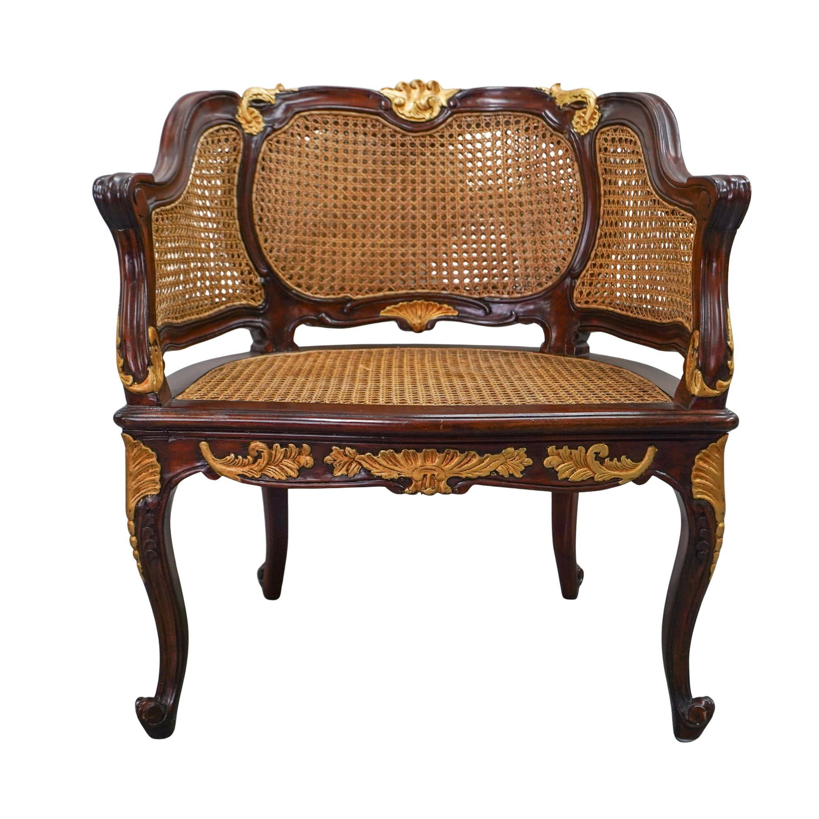 Louis XV Style Rattan Thatch Chair: Louis XV Style Rattan Thatch Chair 20th century, American This is a Louis XV-style French rattan chair, characterized by its Rococo-style design and elegant form. The frame is made of solid mahogany,