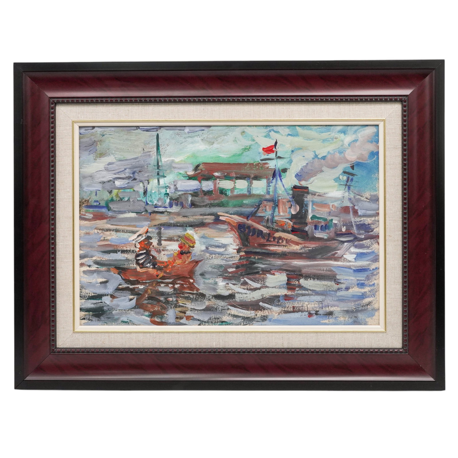 Attrib. David Burliuk (Ukrainian, 1882-1962) Harbor Scene O/B (1 of 6)