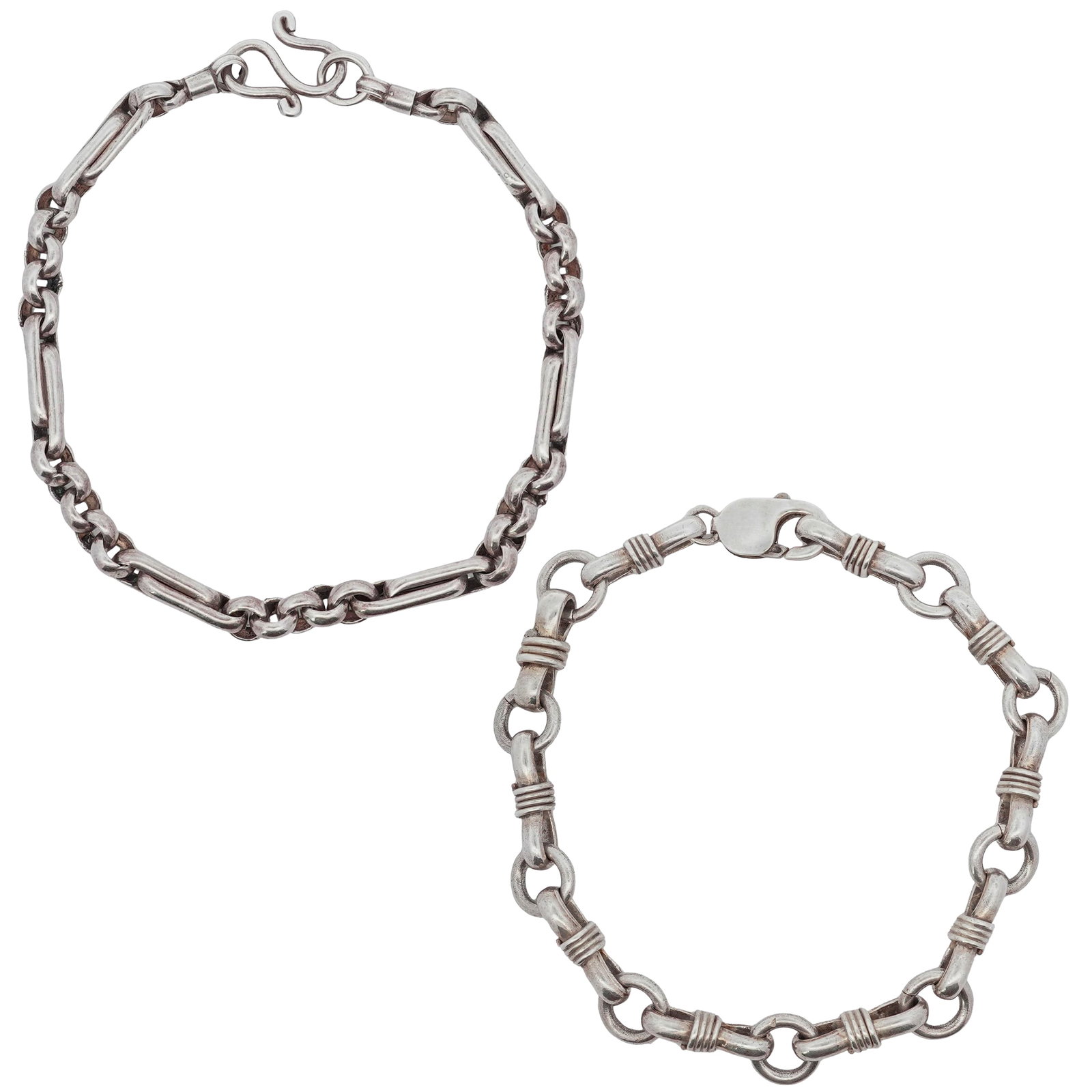 (2 Pcs) Vintage Sterling Silver Fancy Link Bracelets (1 of 5)