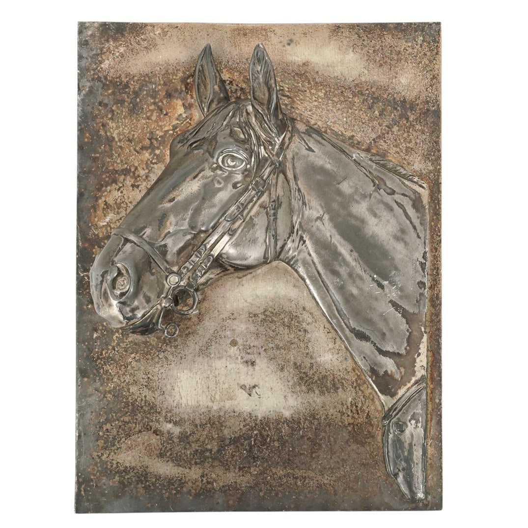 Antique HB. Co German Silver Plate High Relief Horse Plaque (1 of 6)