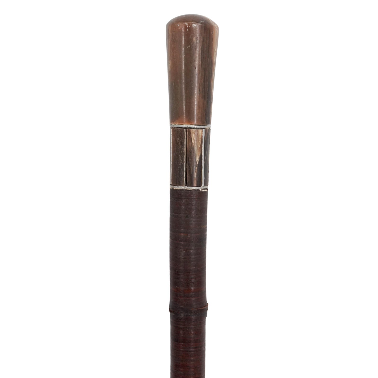 Antique Stacked Leather & Horn Bone Inlaid Swagger Stick (1 of 2)