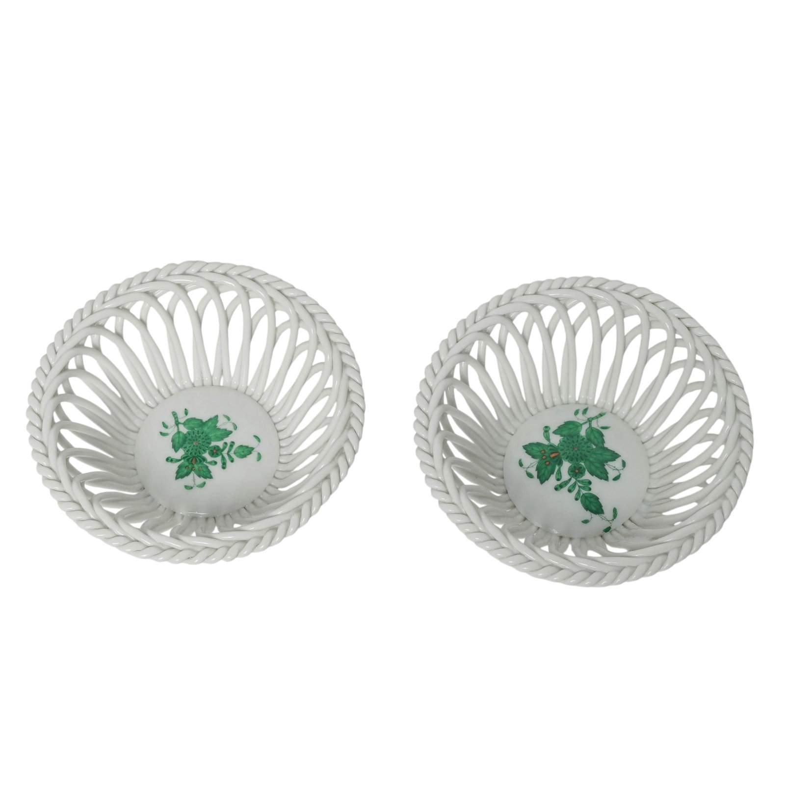 (2 pc) Herend Porcelain Openwork Baskets - 5