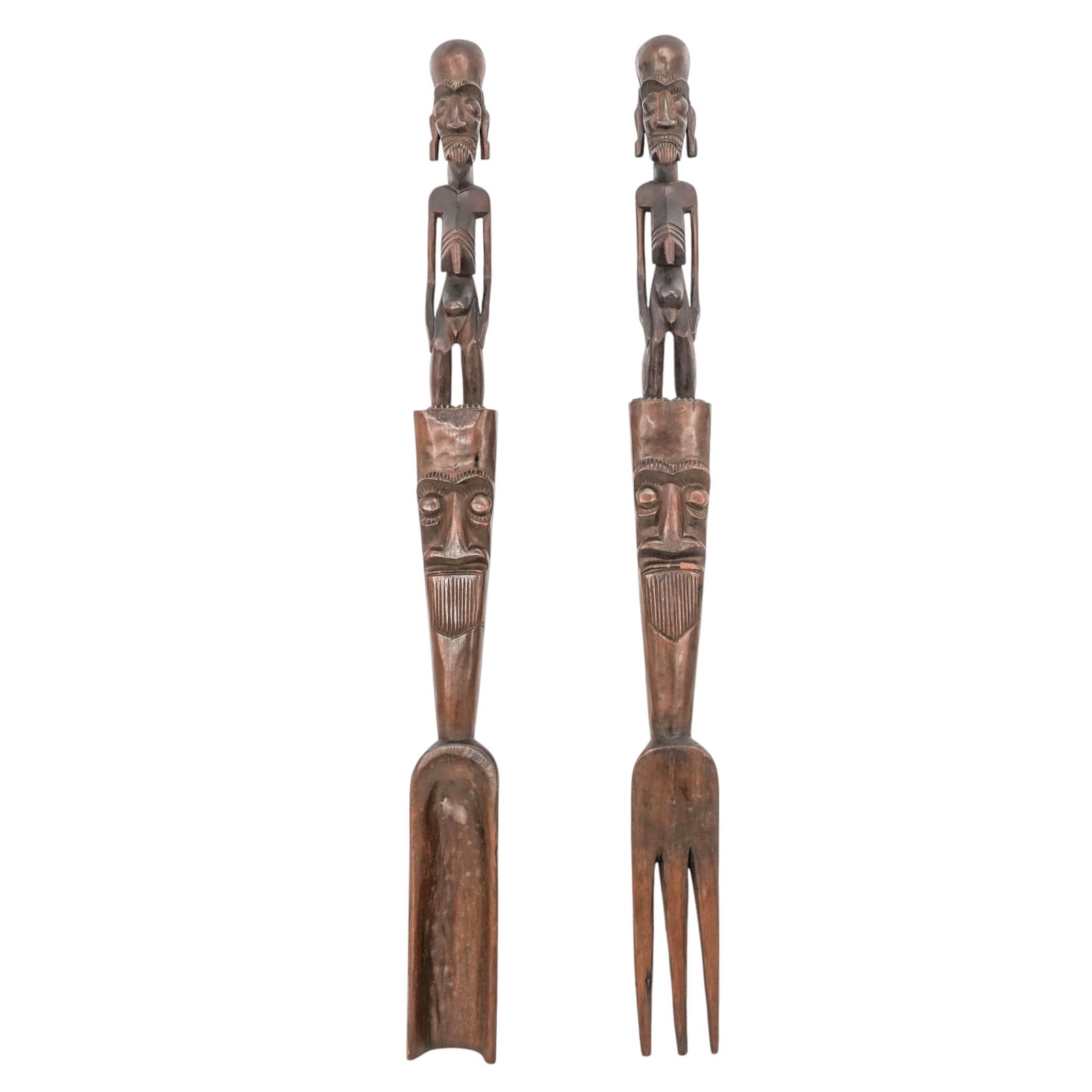 (2 Pc) African Tribal Folk Art Carved Wooden Totem Sculptures (1 of 8)