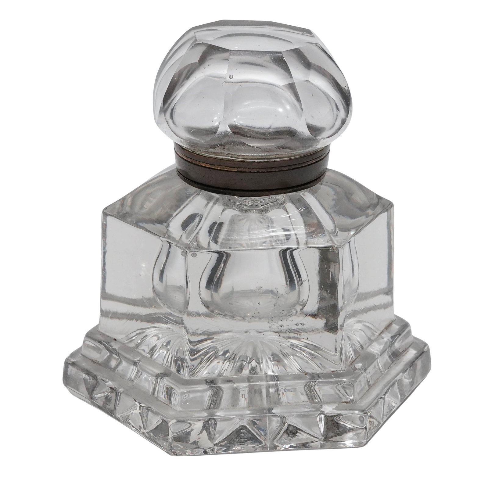 Antique Cut Crystal & Bronze Hexagonal Inkwell (1 of 6)