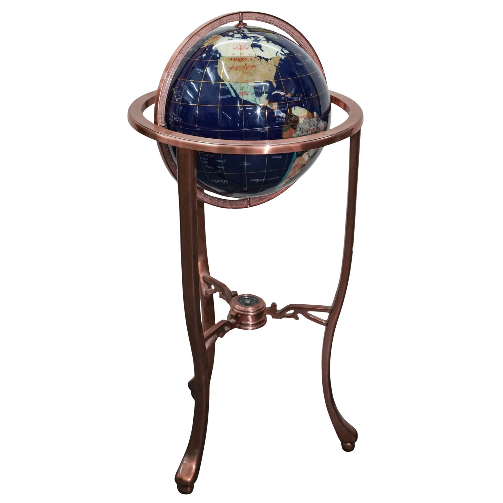 Semi Precious Gemstone Inlaid Globe w/ Stand (1 of 4)