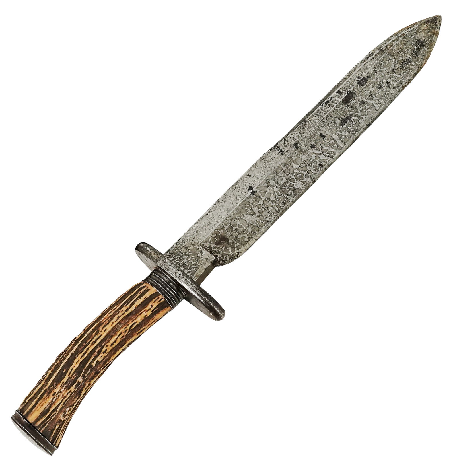 19th Cent. Engraved Steel & Stag Hunting Knife (1 of 6)
