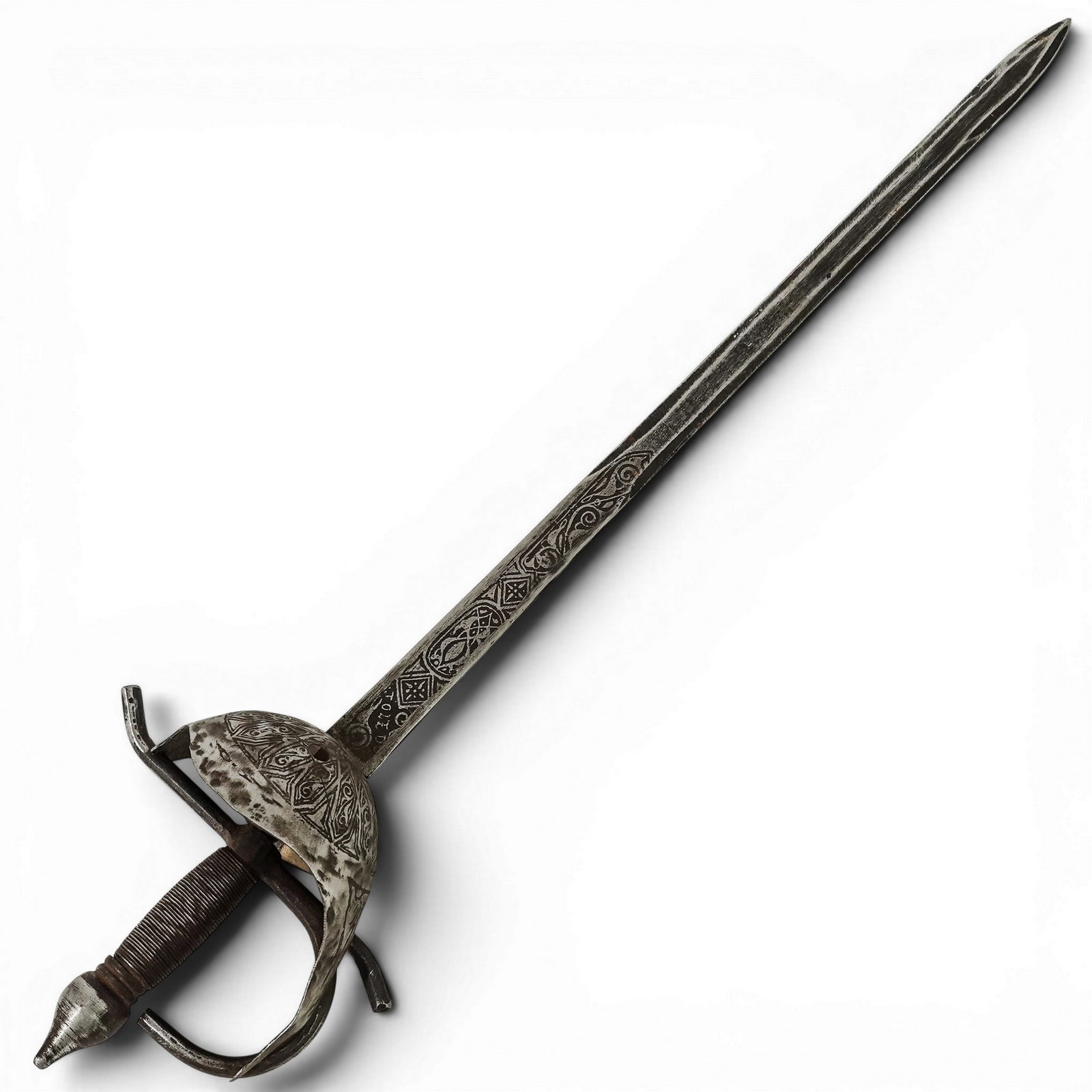 17th Cent. Tempered Steel Spanish Cup-Hilt Rapier Sword (1 of 5)