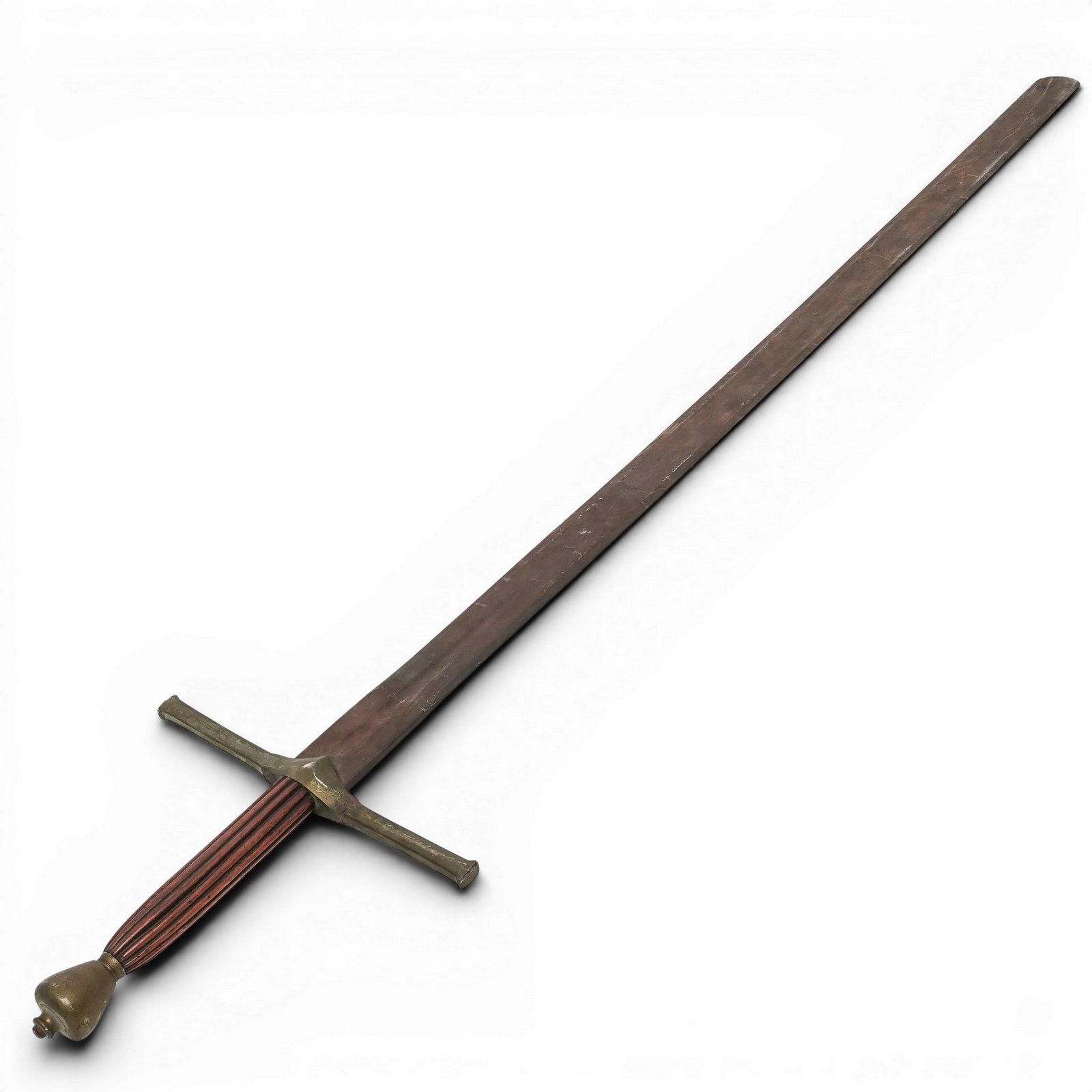 Large Antique Brass & Steel Broadsword w/ Wooden Handle (1 of 3)