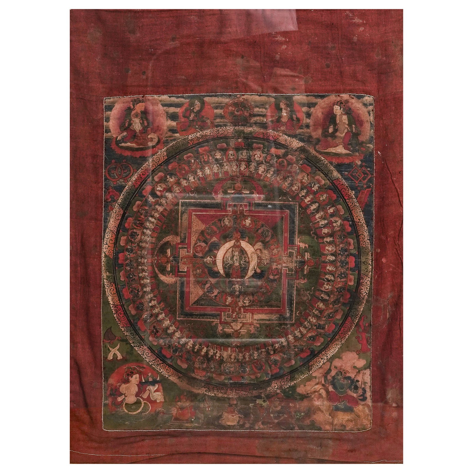 Antique Tibetan Eleven-Faced Avalokiteshvara Mandala Thangka (1 of 3)