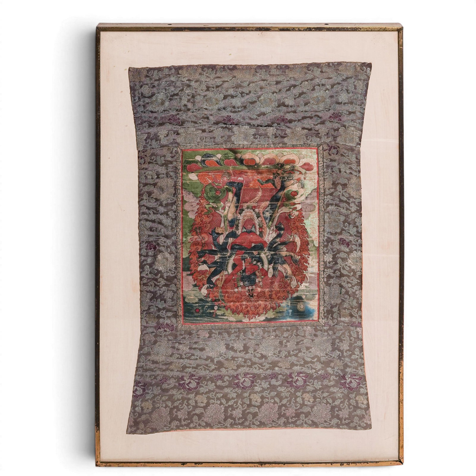 Antique Tibetan Thangka Distemper on Silk-Mounted Cloth (1 of 3)